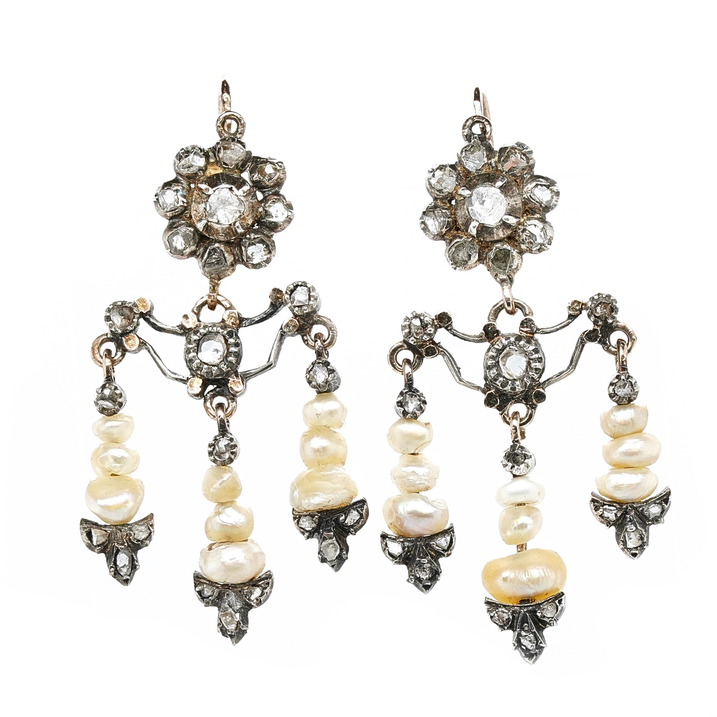 Sicilian Diamond Pearl Earrings-Charlotte Sayers Antique Jewellery