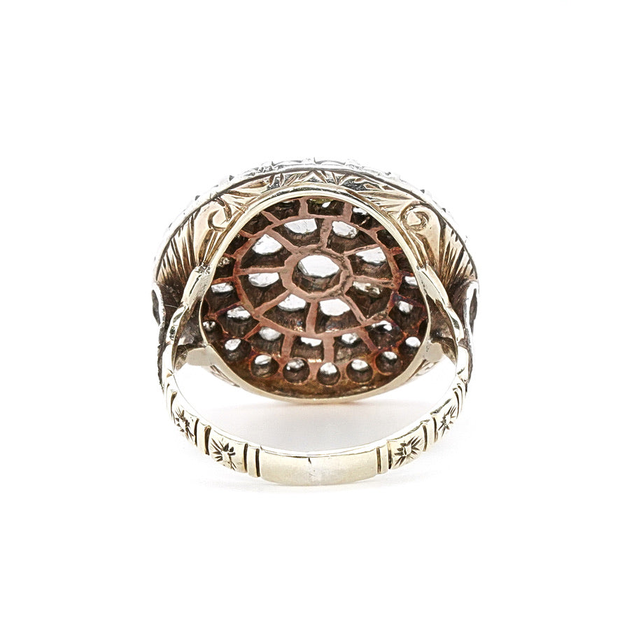 Sicilian Rose Cut Diamond Circular Toppa Ring-Charlotte Sayers Antique Jewellery