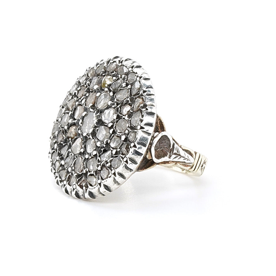 Sicilian Rose Cut Diamond Circular Toppa Ring-Charlotte Sayers Antique Jewellery