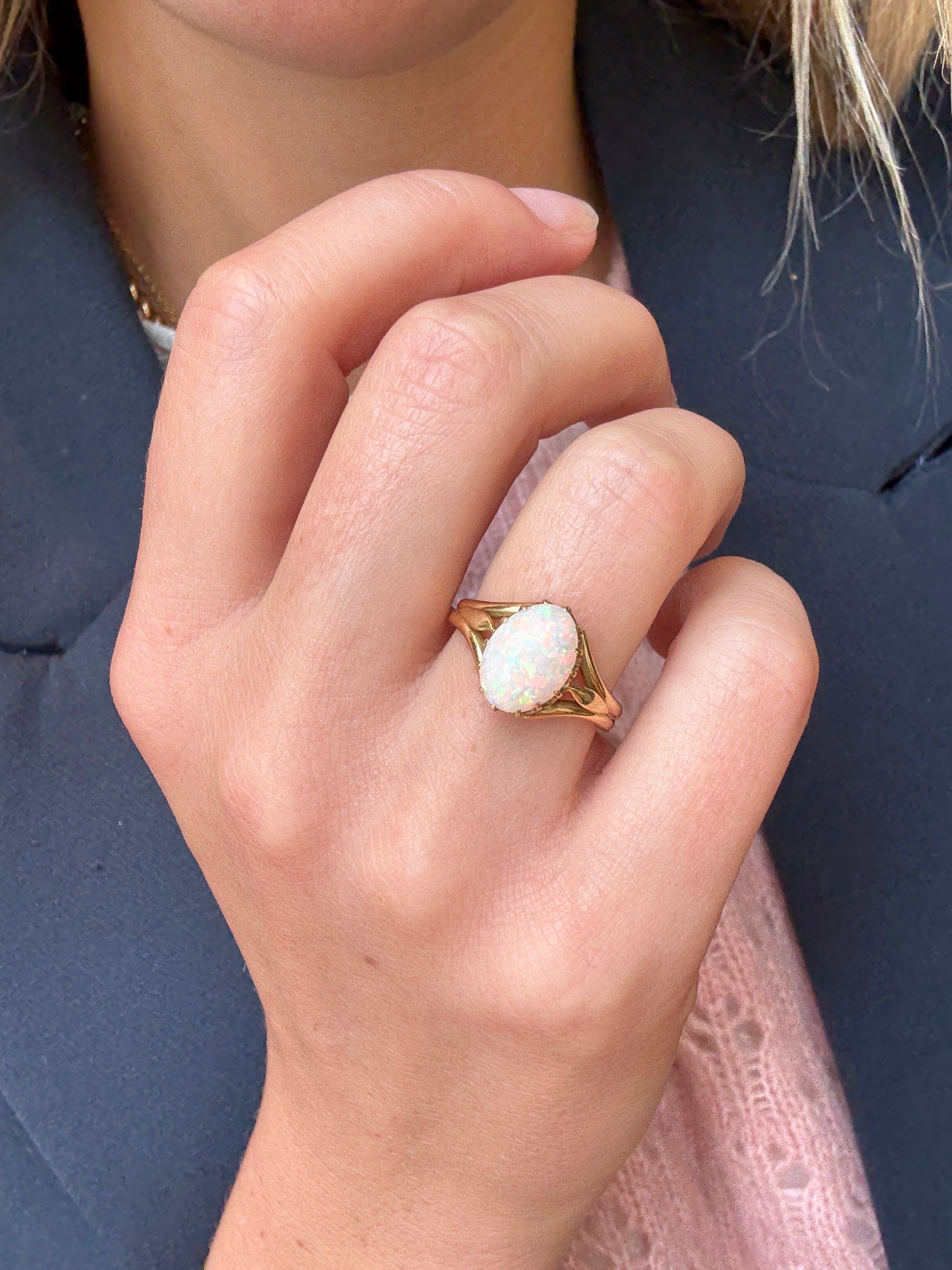 Single Stone Opal Ring-Charlotte Sayers Antique Jewellery