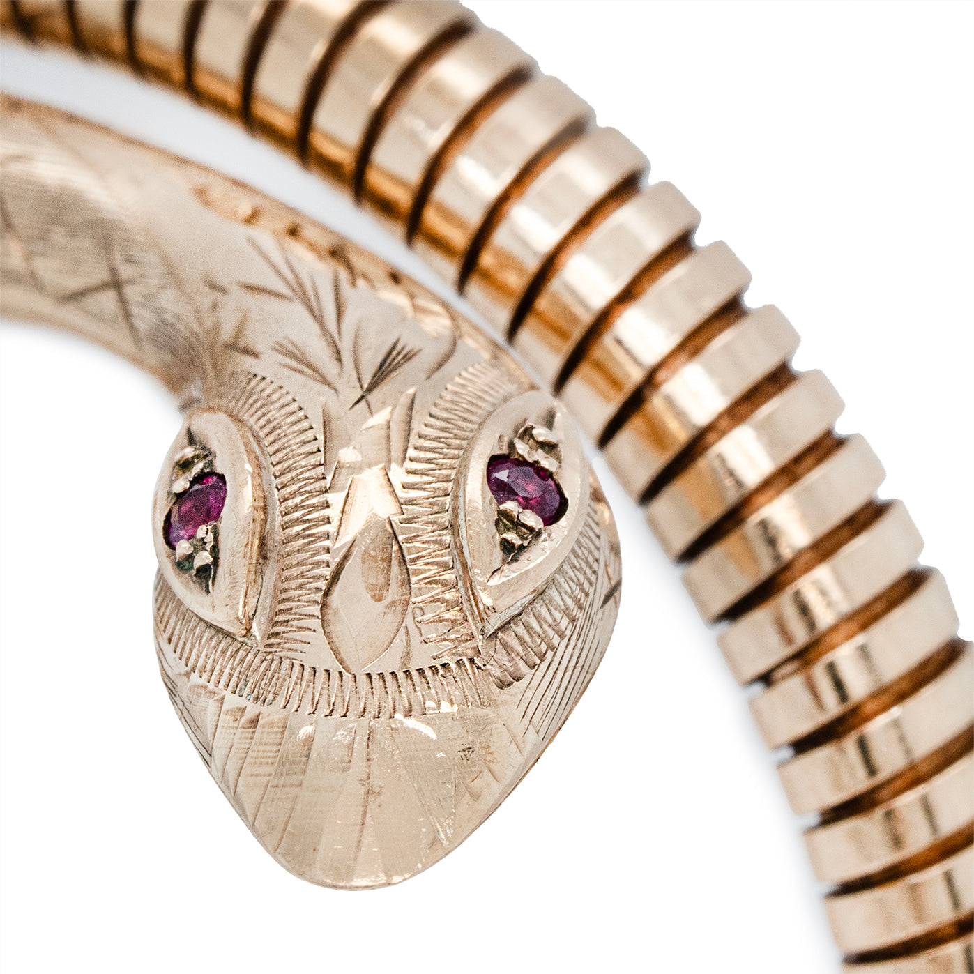 Snake Bangle with Garnet Eyes-Charlotte Sayers Antique Jewellery