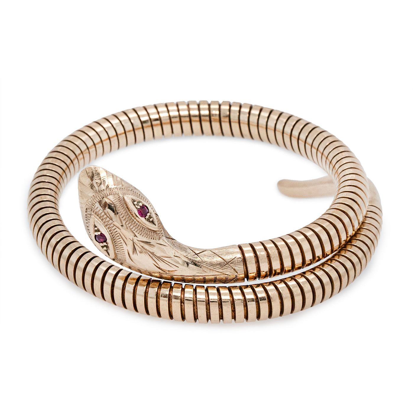 Snake Bangle with Garnet Eyes-Charlotte Sayers Antique Jewellery