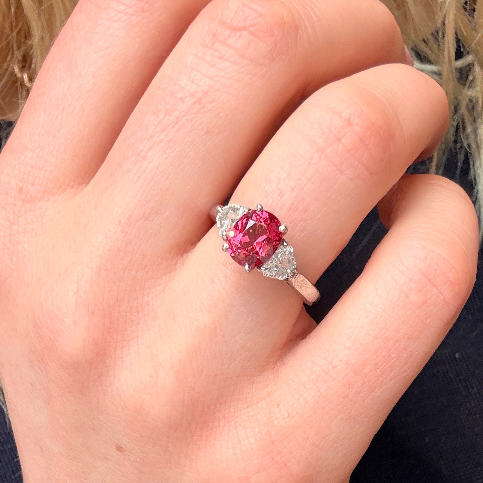 Spinel and Diamond Three Stone Ring-Charlotte Sayers Antique Jewellery