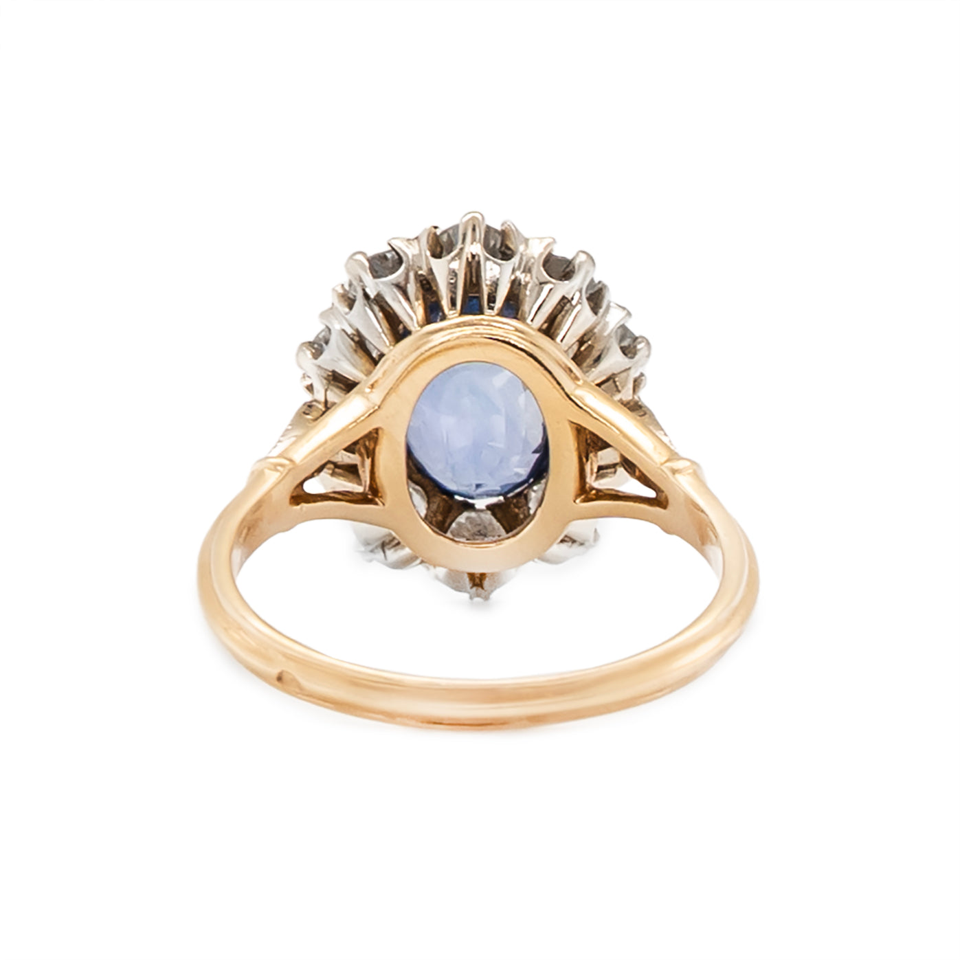 Sri Lankan Sapphire & Diamond Cluster Ring-Charlotte Sayers Antique Jewellery