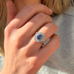 Sri Lankan Sapphire and Diamond Cluster Ring-Charlotte Sayers Antique Jewellery