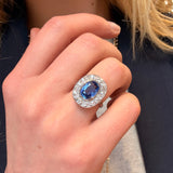 Sri Lankan Sapphire and Diamond Cluster Ring-Charlotte Sayers Antique Jewellery