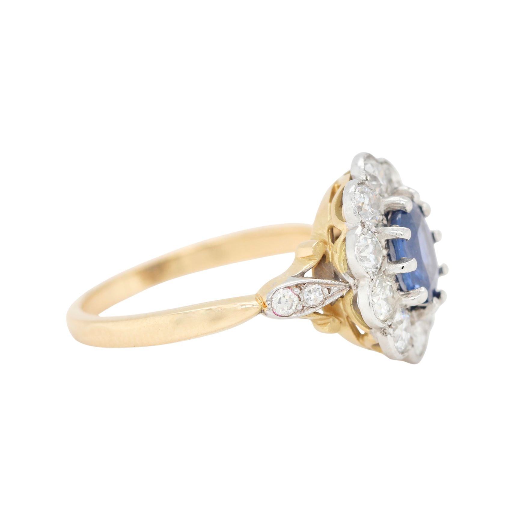 Sri Lankan Sapphire and Diamond Cluster Ring-Charlotte Sayers Antique Jewellery