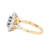 Sri Lankan Sapphire and Diamond Cluster Ring-Charlotte Sayers Antique Jewellery