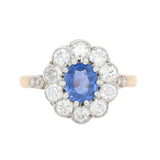 Sri Lankan Sapphire and Diamond Cluster Ring-Charlotte Sayers Antique Jewellery
