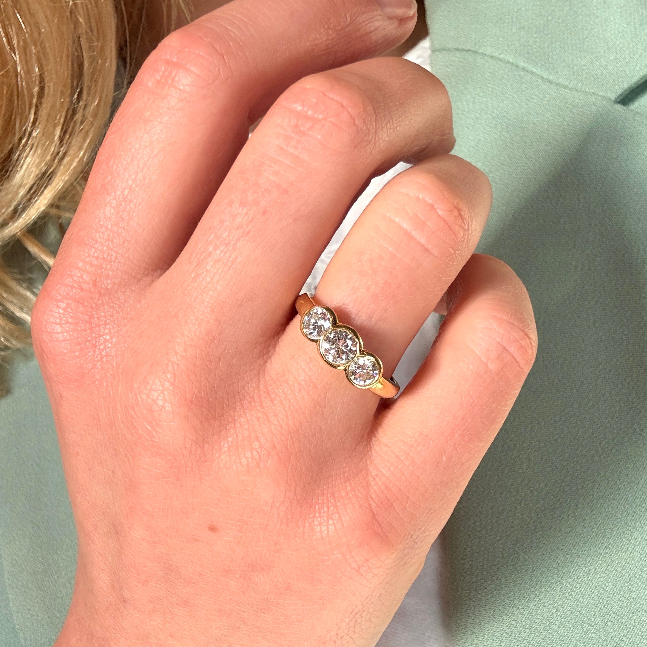 Three Stone Bezel Set Diamond Ring-Charlotte Sayers Antique Jewellery