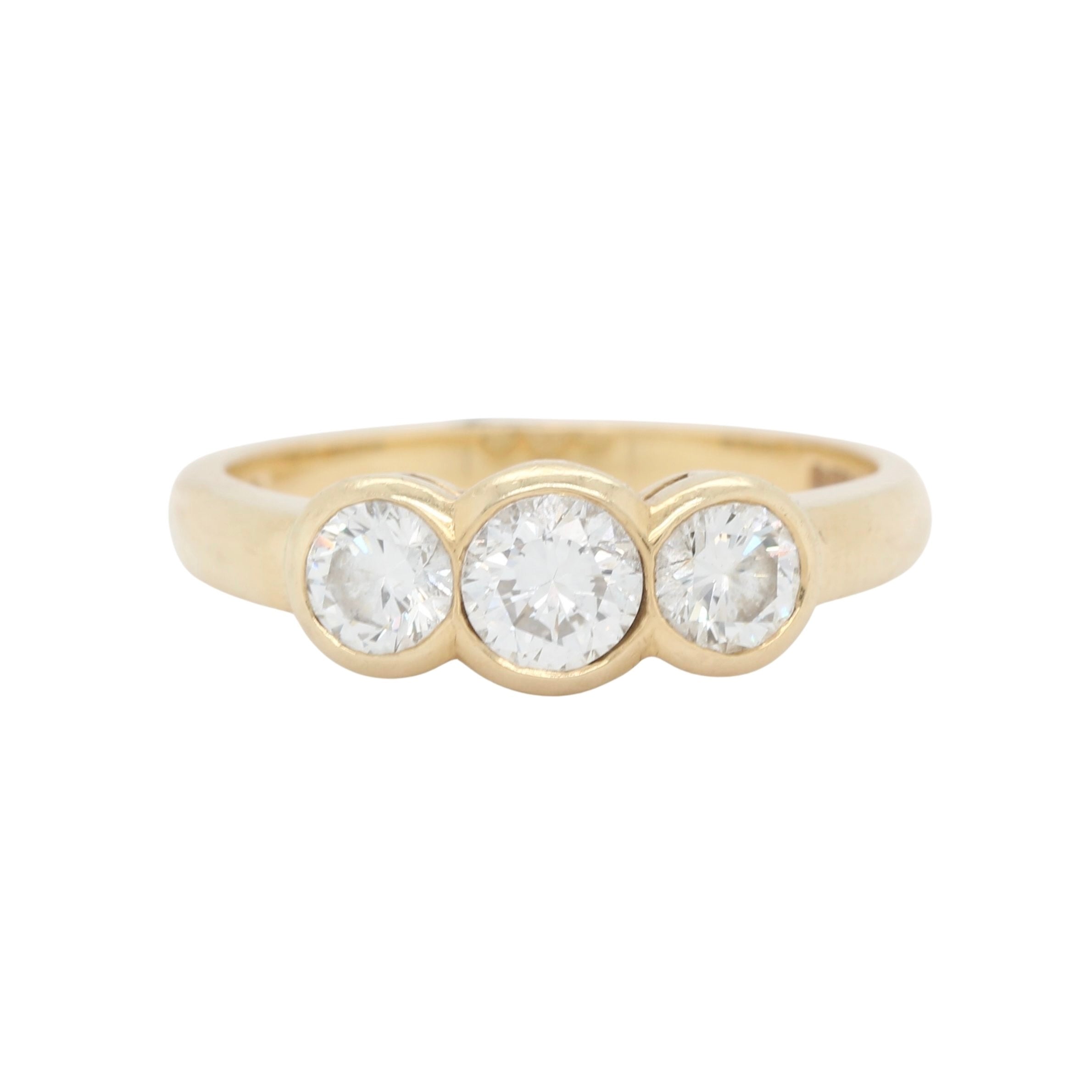 Three Stone Bezel Set Diamond Ring-Charlotte Sayers Antique Jewellery