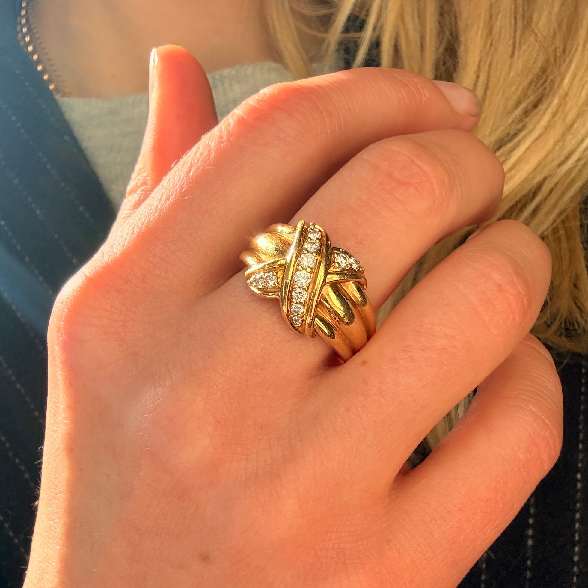 Tiffany Diamond X Ring-Charlotte Sayers Antique Jewellery