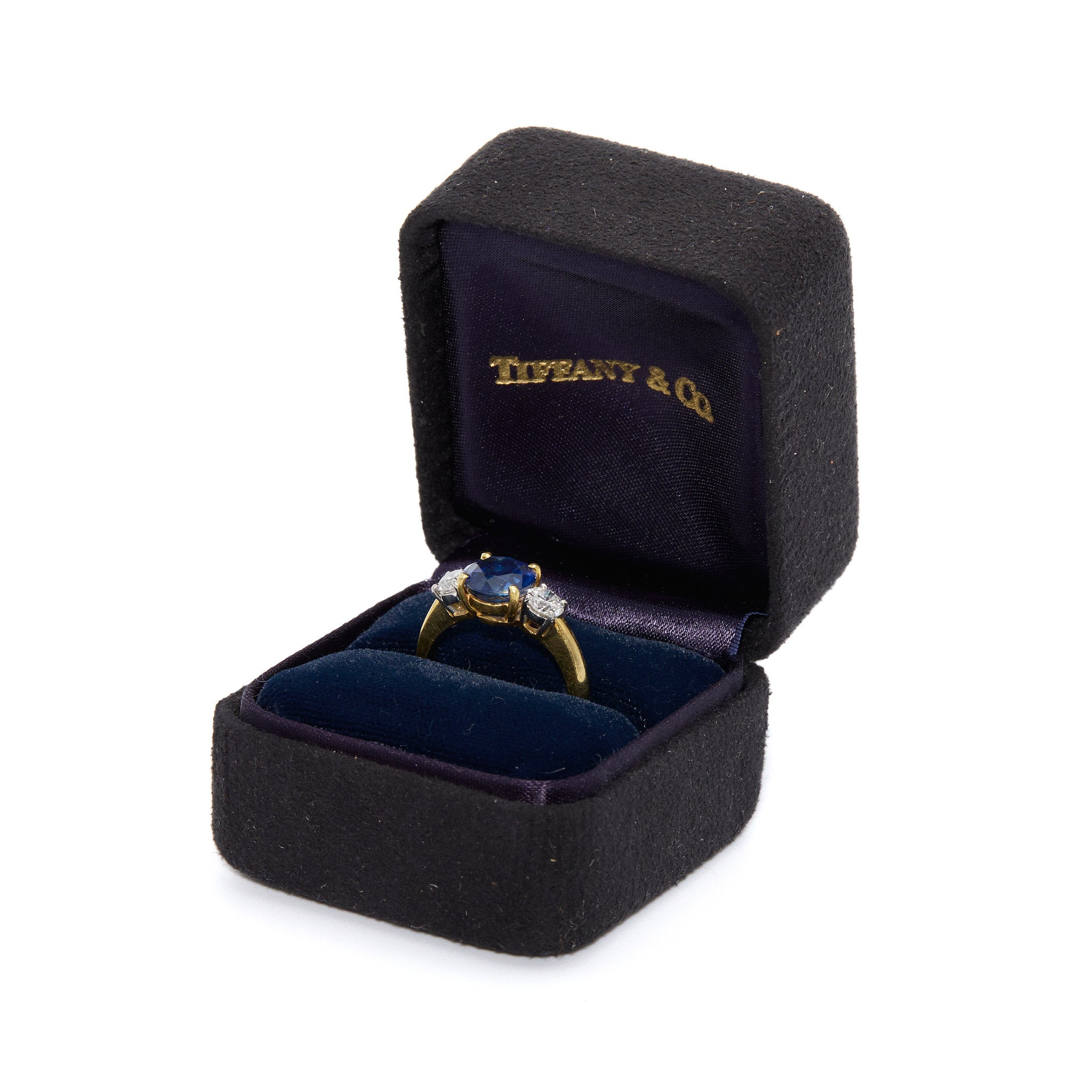 Tiffany Sapphire and Diamond Three Stone Trilogy Ring-Charlotte Sayers Antique Jewellery