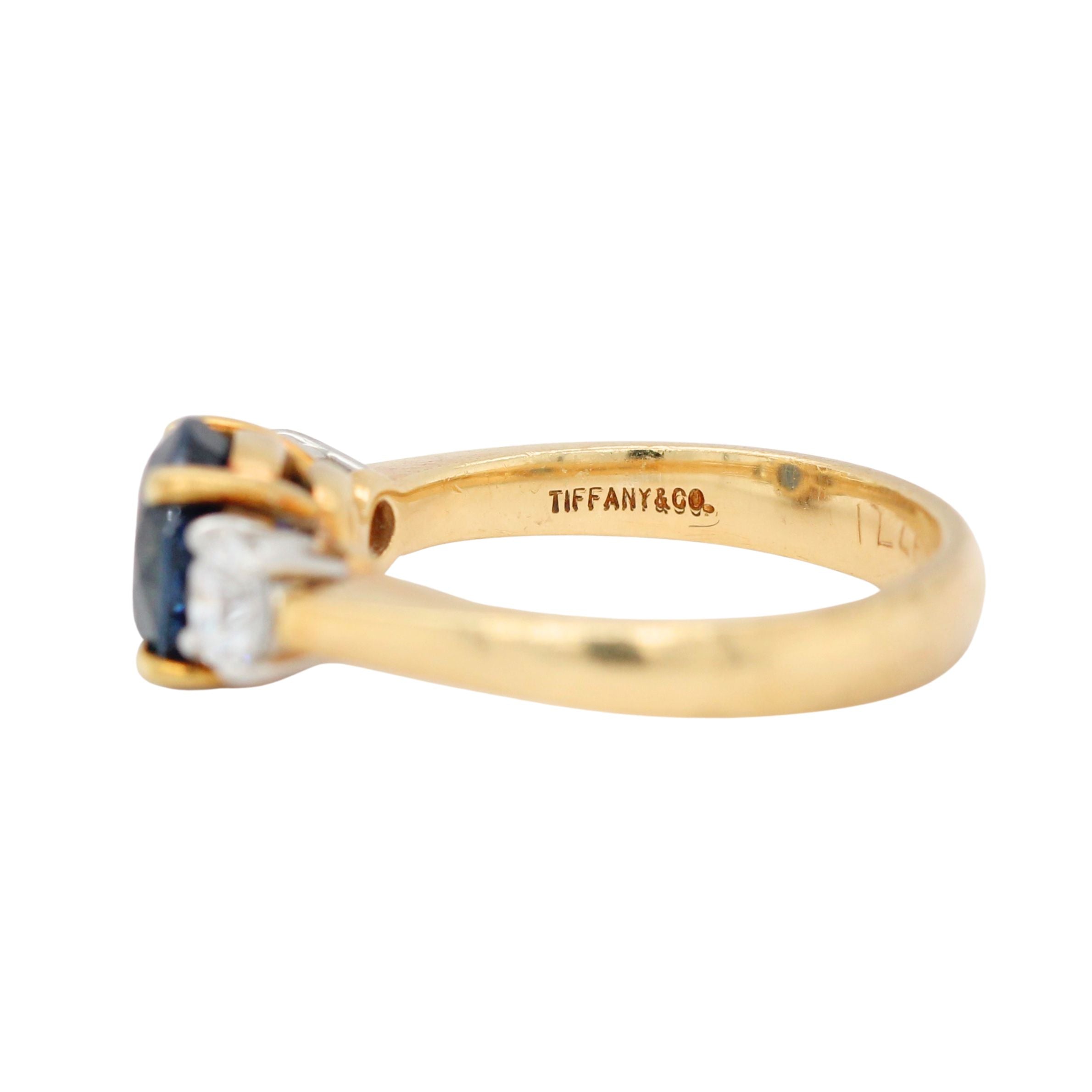 Tiffany Sapphire and Diamond Three Stone Trilogy Ring-Charlotte Sayers Antique Jewellery