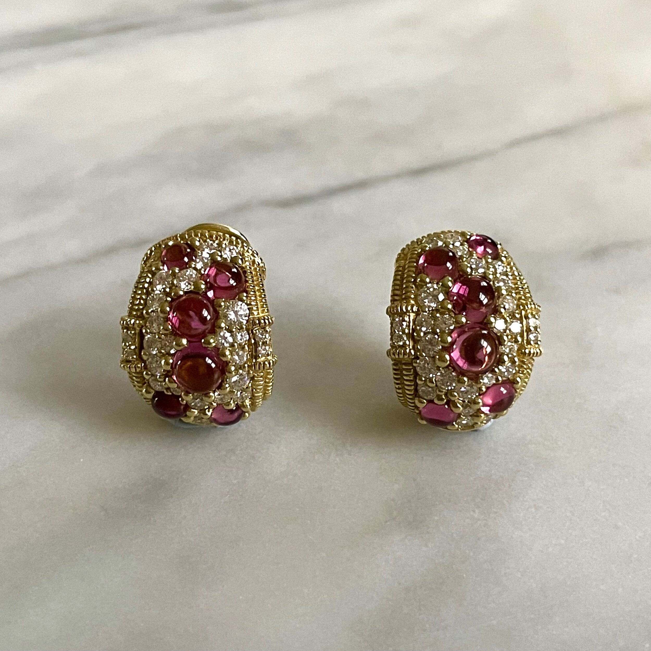 Tourmaline & Diamond Clip Earrings-Charlotte Sayers Antique Jewellery