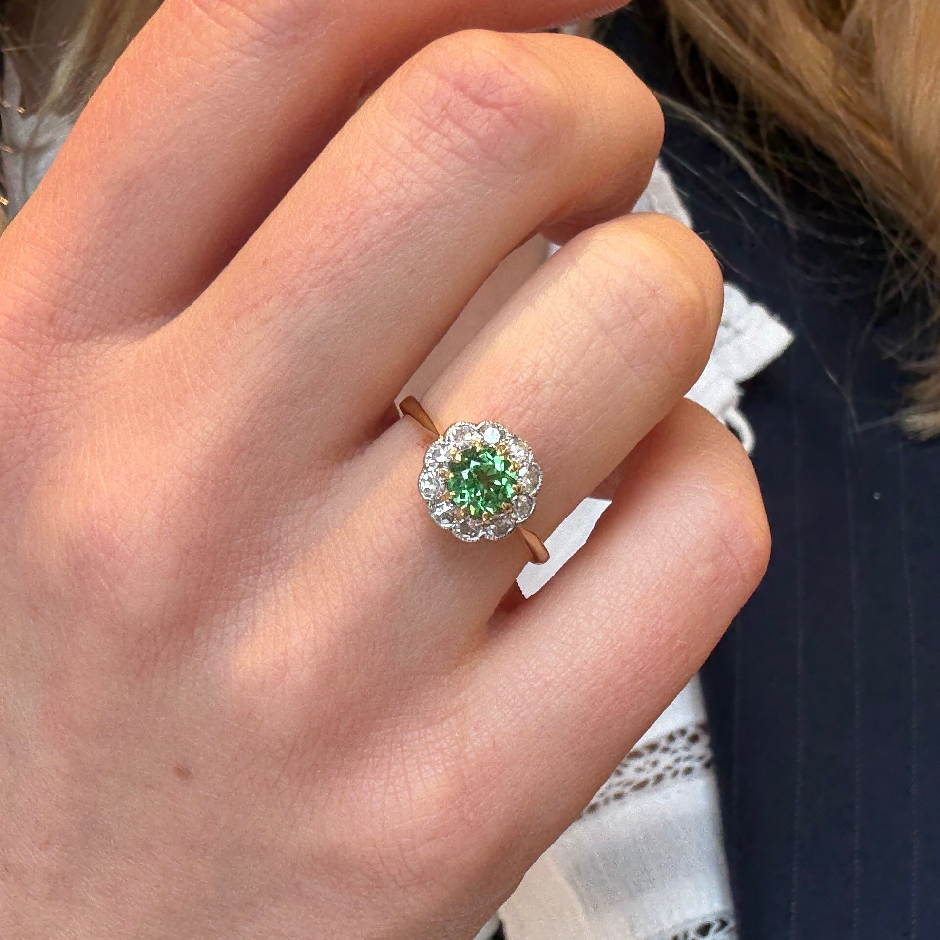 Tsavorite Diamond Cluster Ring-Charlotte Sayers Antique Jewellery
