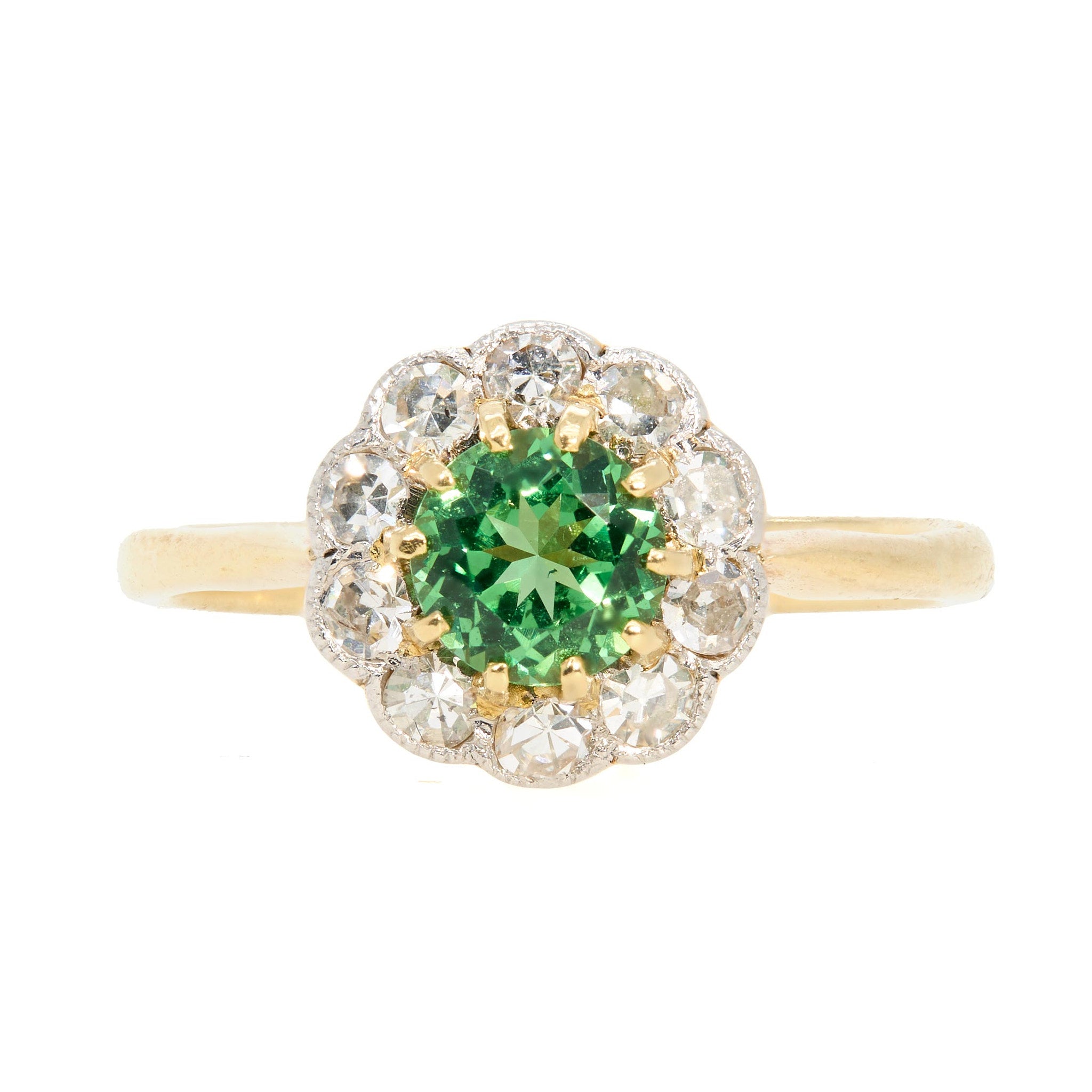 Tsavorite Diamond Cluster Ring-Charlotte Sayers Antique Jewellery