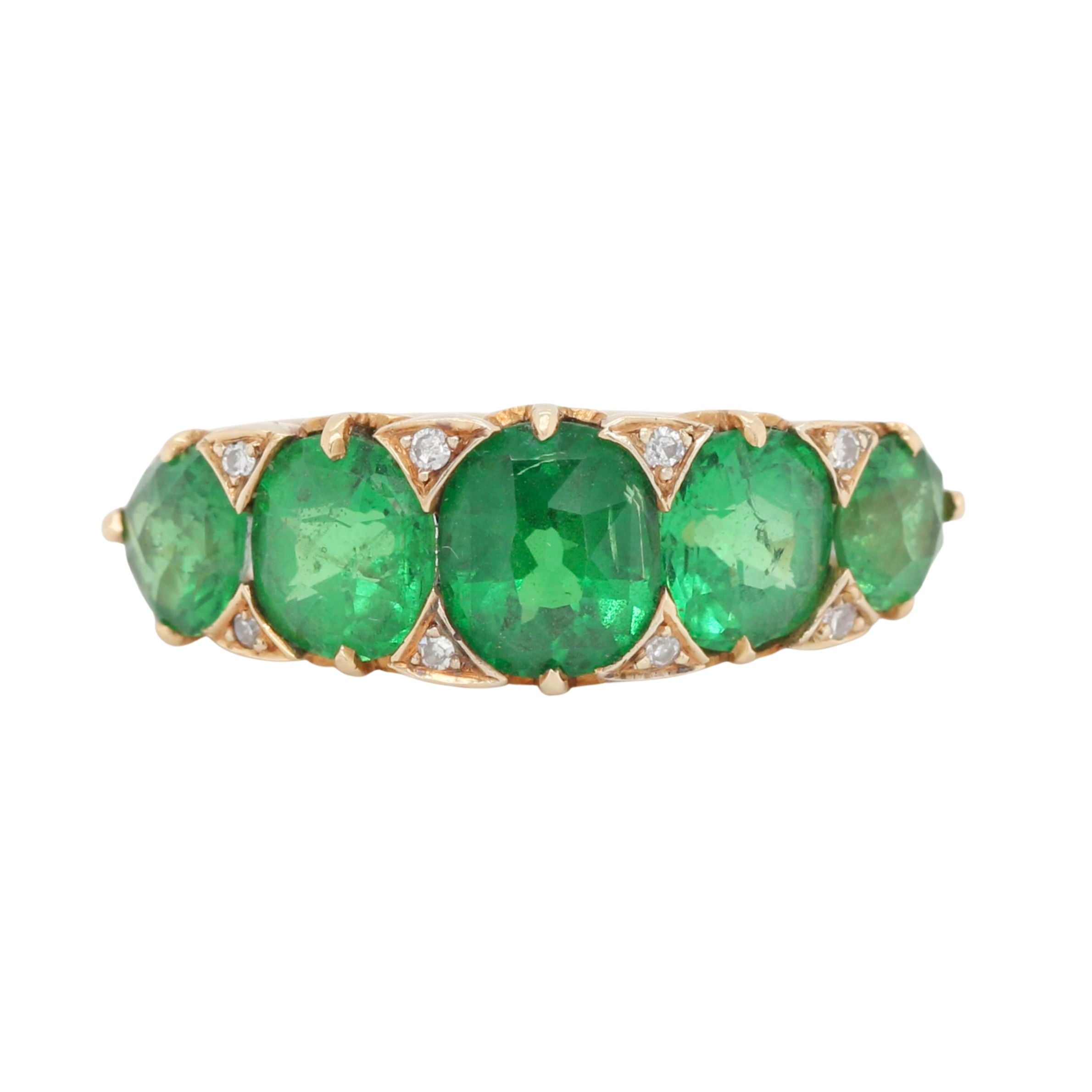 Tsavorite Garnet Five Stone Ring-Charlotte Sayers Antique Jewellery