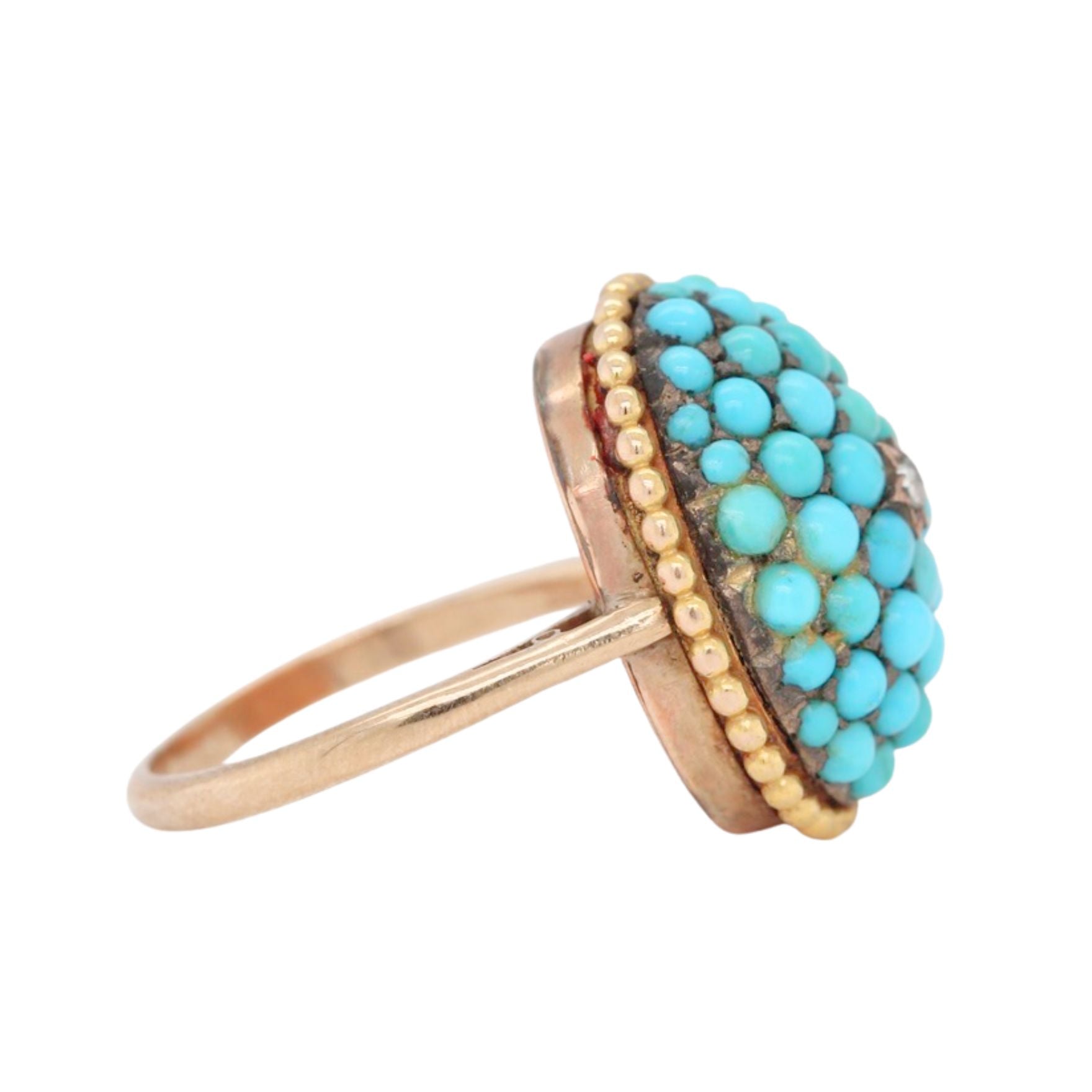 Turquoise Diamond Bombe Ring-Charlotte Sayers Antique Jewellery