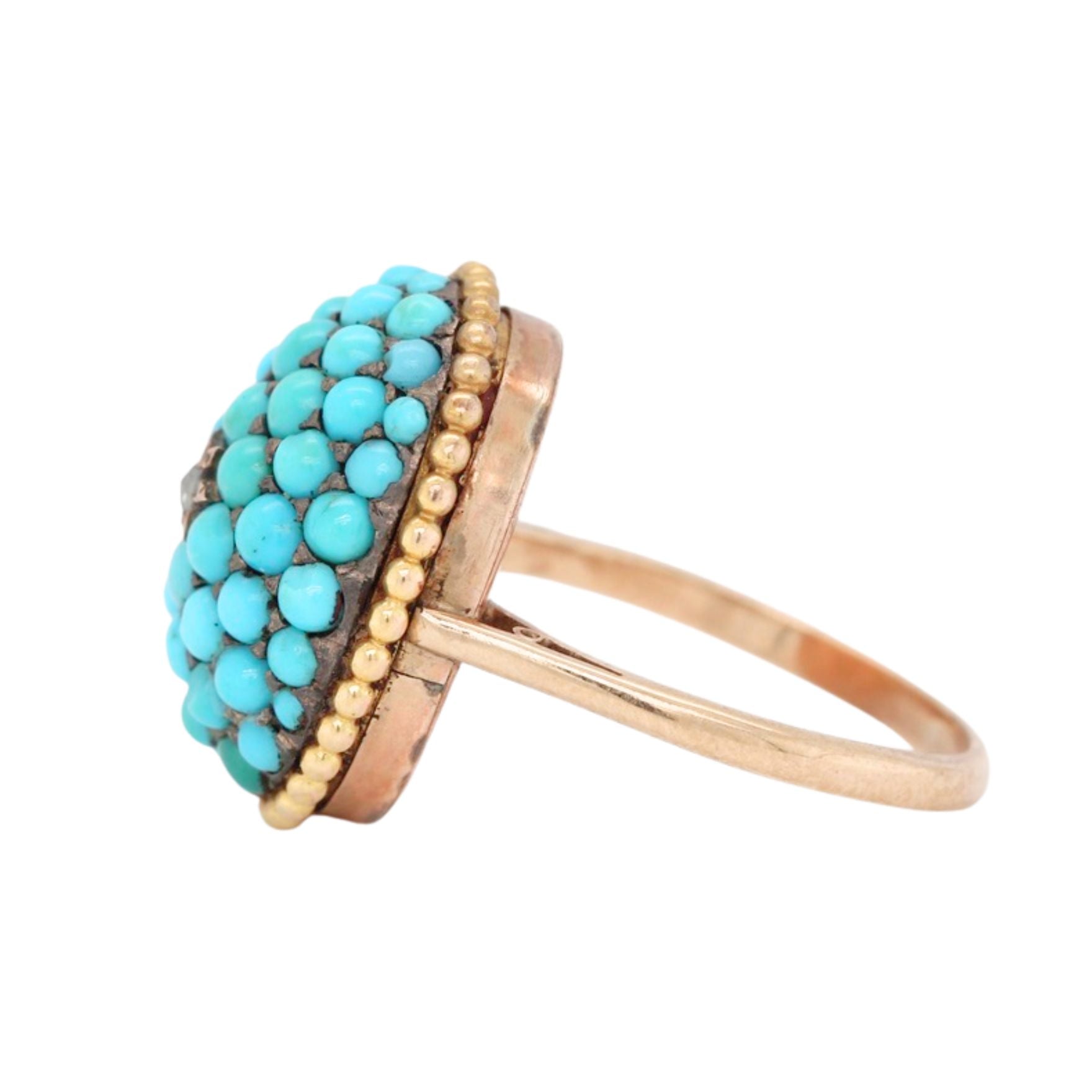 Turquoise Diamond Bombe Ring-Charlotte Sayers Antique Jewellery