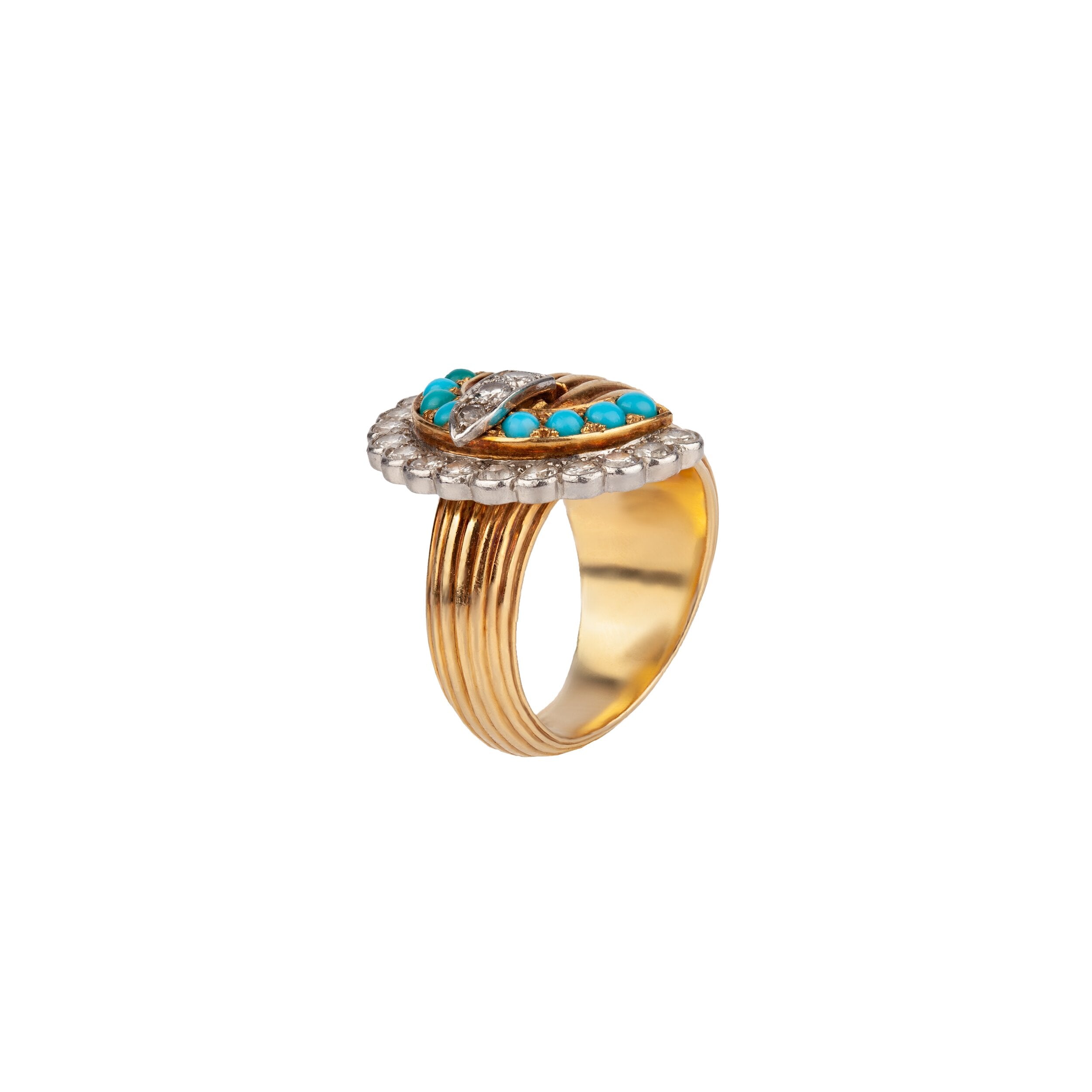 Turquoise Diamond Buckle Ring-Charlotte Sayers Antique Jewellery