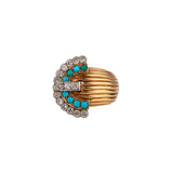 Turquoise Diamond Buckle Ring-Charlotte Sayers Antique Jewellery