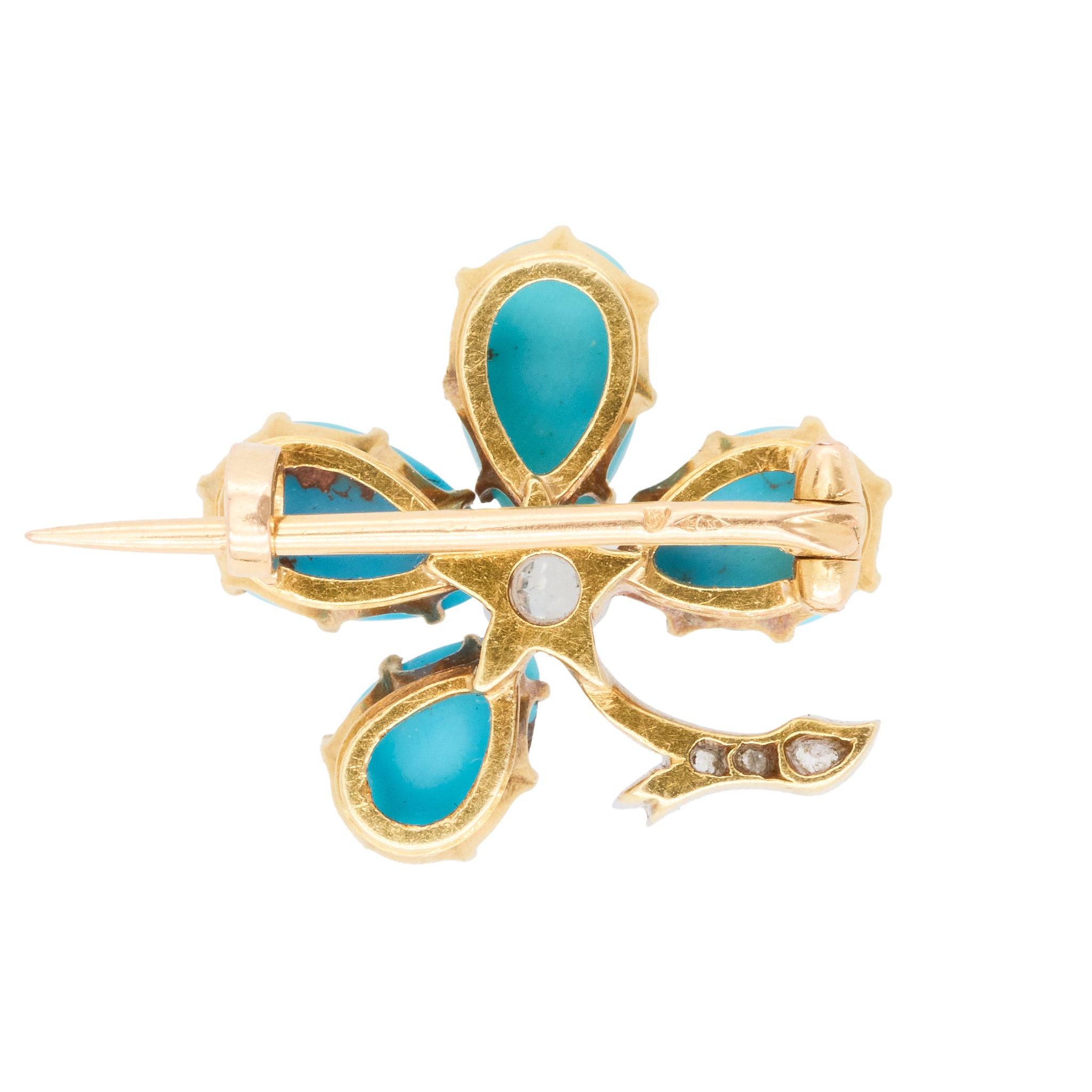 Turquoise Diamond Clover Brooch-Charlotte Sayers Antique Jewellery