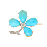 Turquoise Diamond Clover Brooch-Charlotte Sayers Antique Jewellery