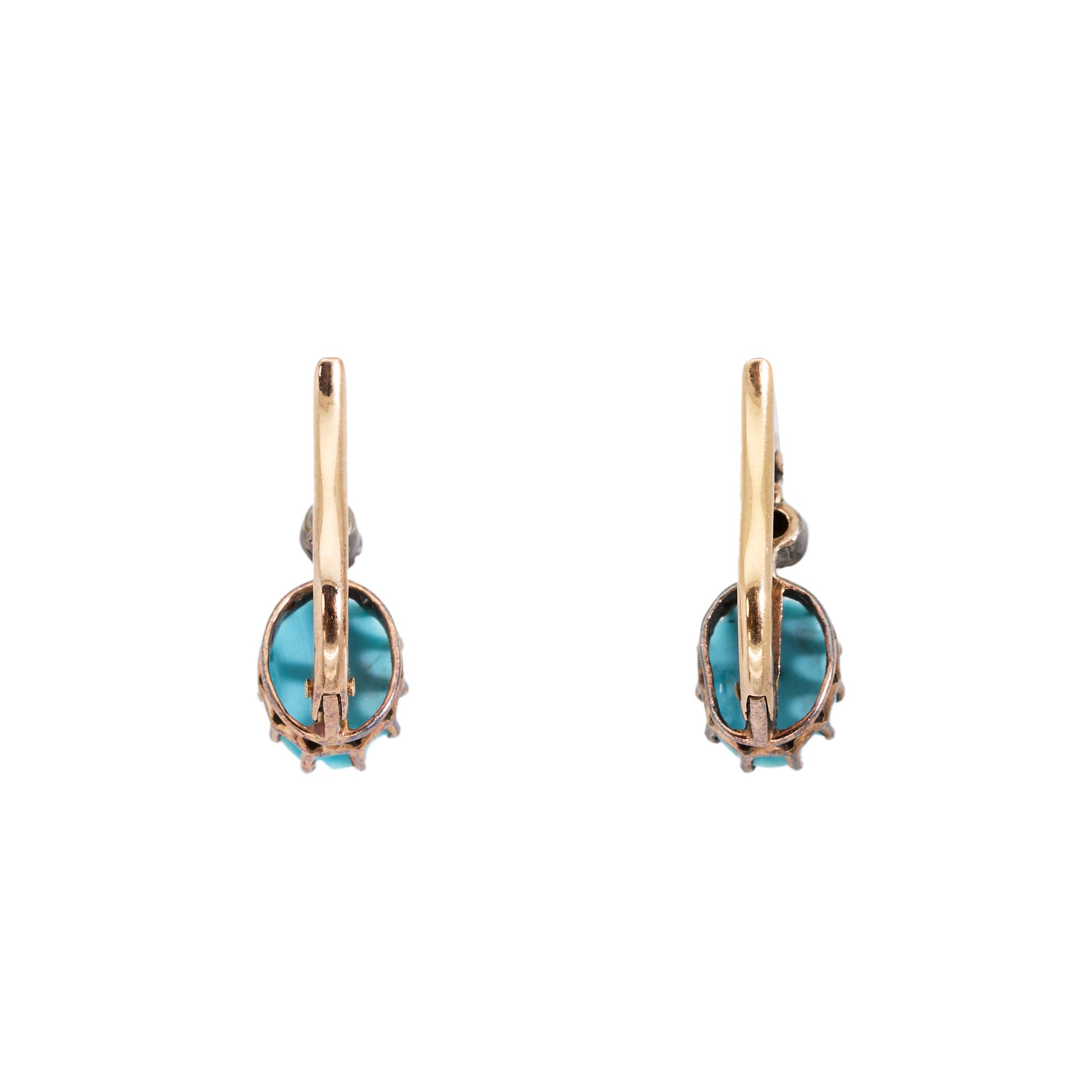 Turquoise Diamond Dormeuse Earrings-Charlotte Sayers Antique Jewellery