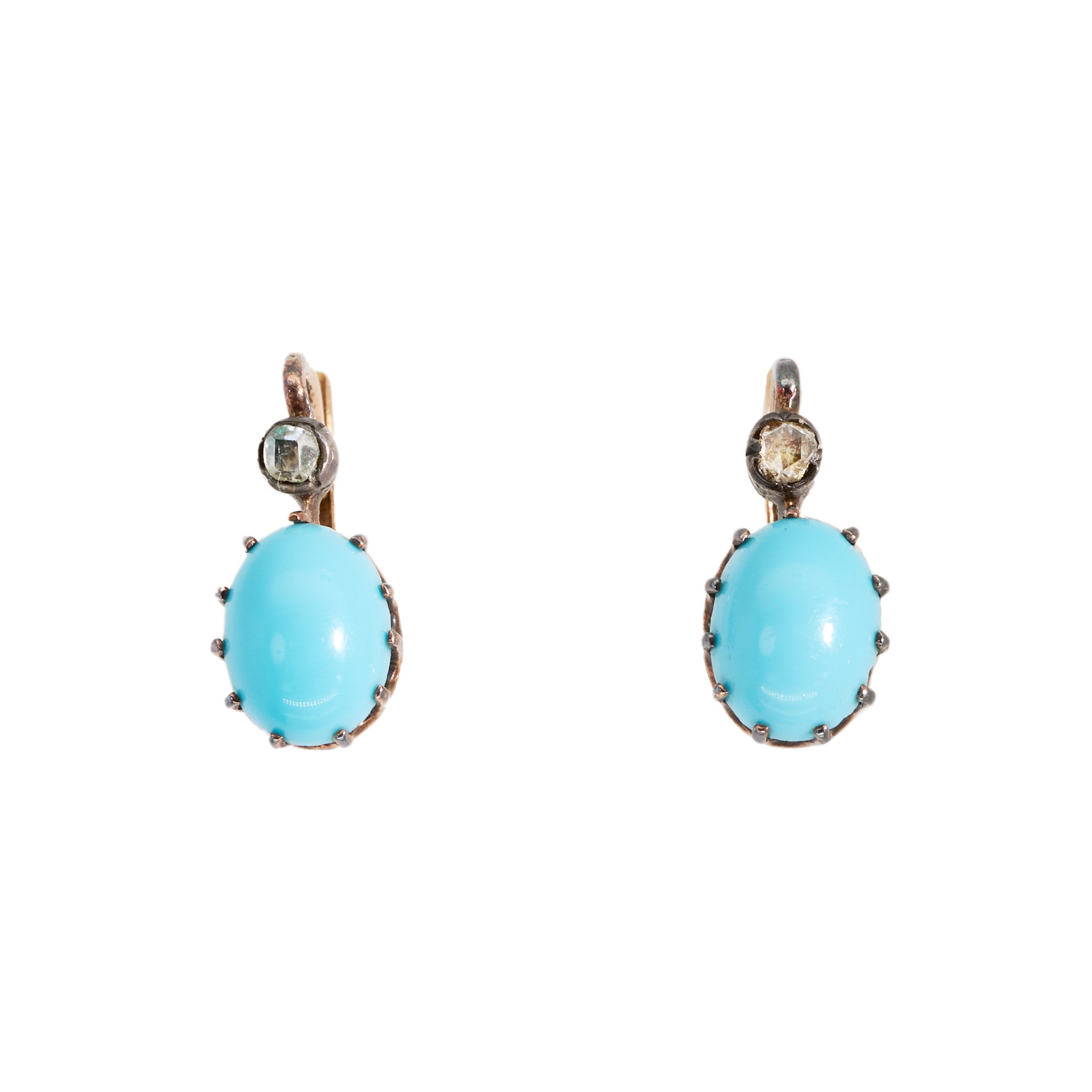 Turquoise Diamond Dormeuse Earrings-Charlotte Sayers Antique Jewellery