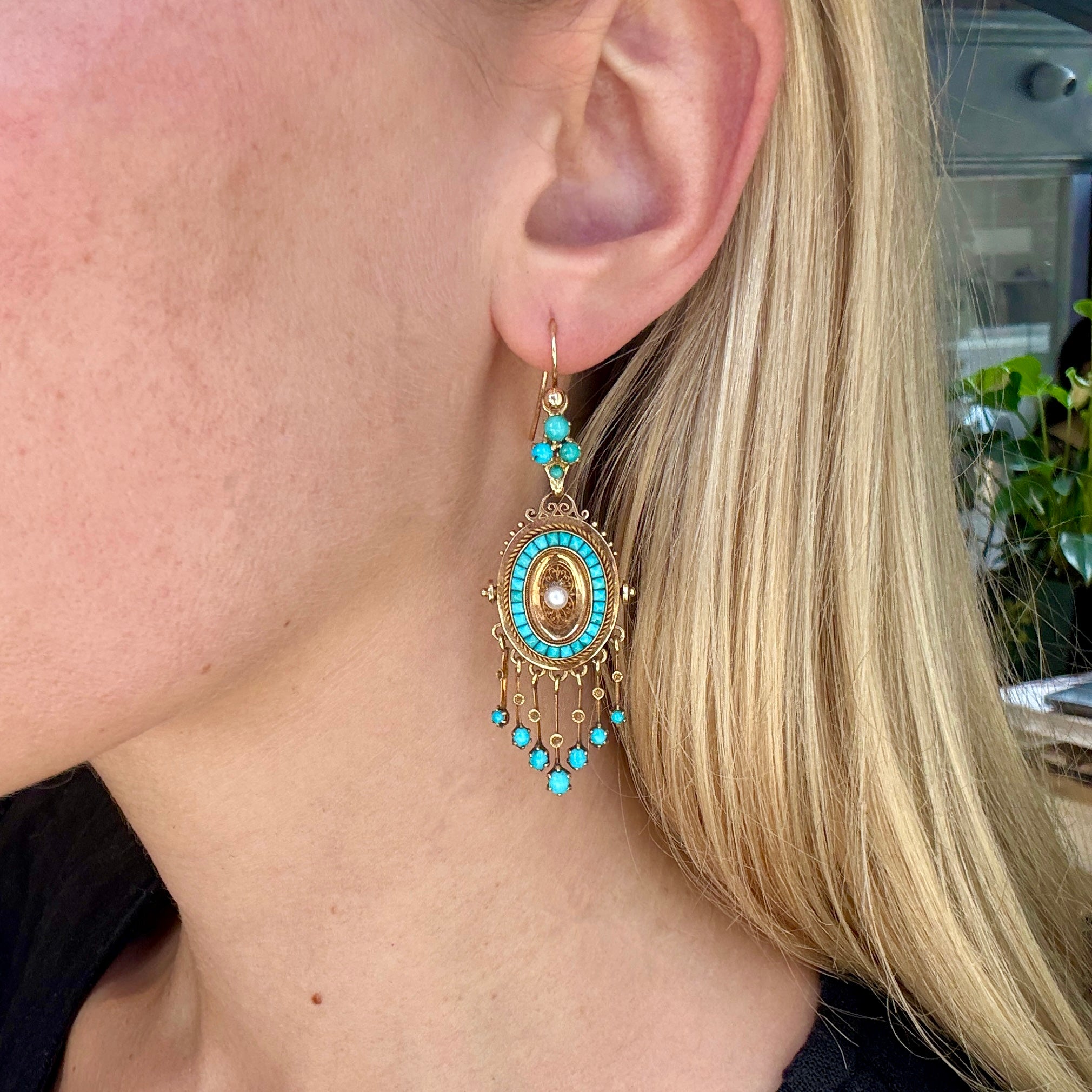 Turquoise Drop Earrings-Charlotte Sayers Antique Jewellery