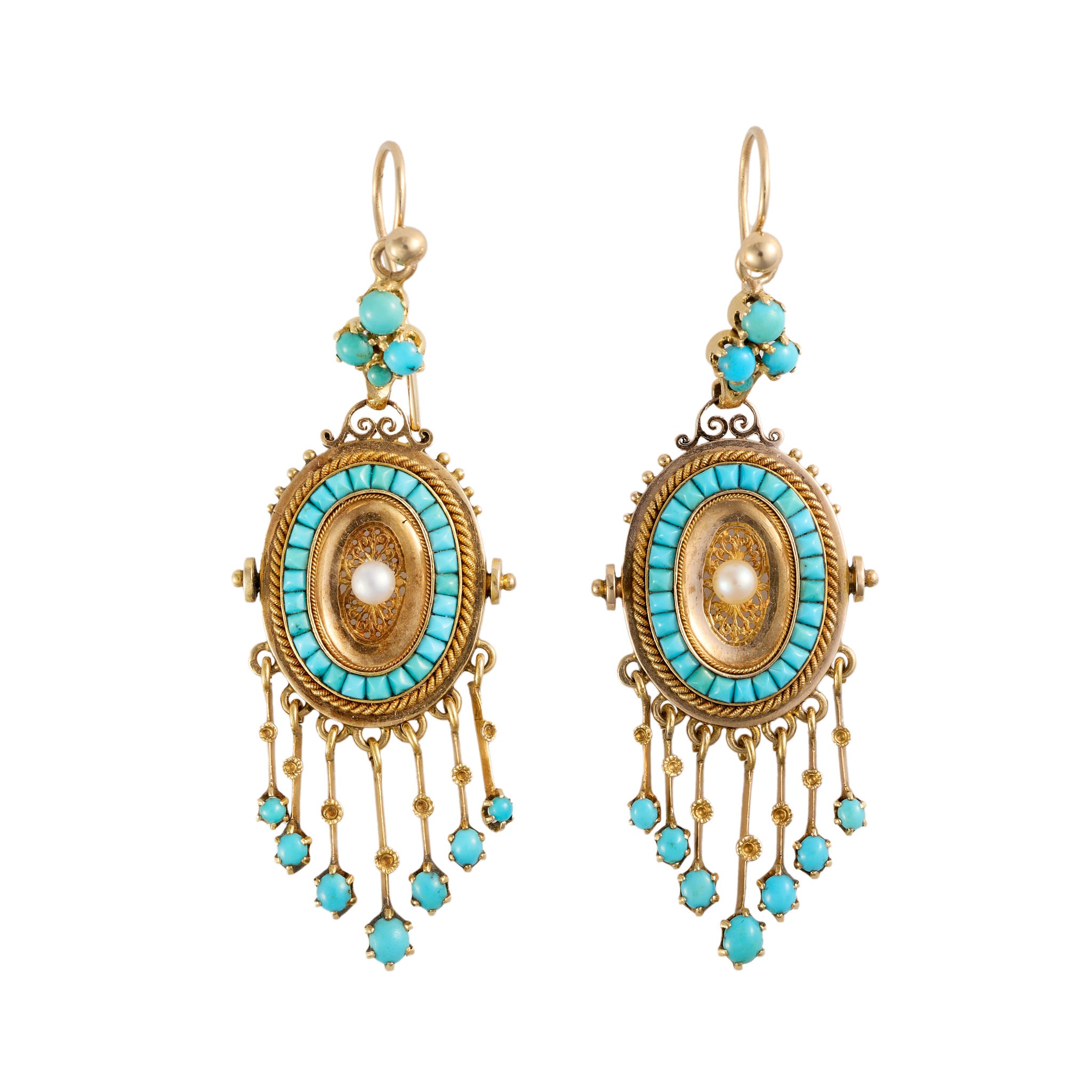Turquoise Drop Earrings-Charlotte Sayers Antique Jewellery