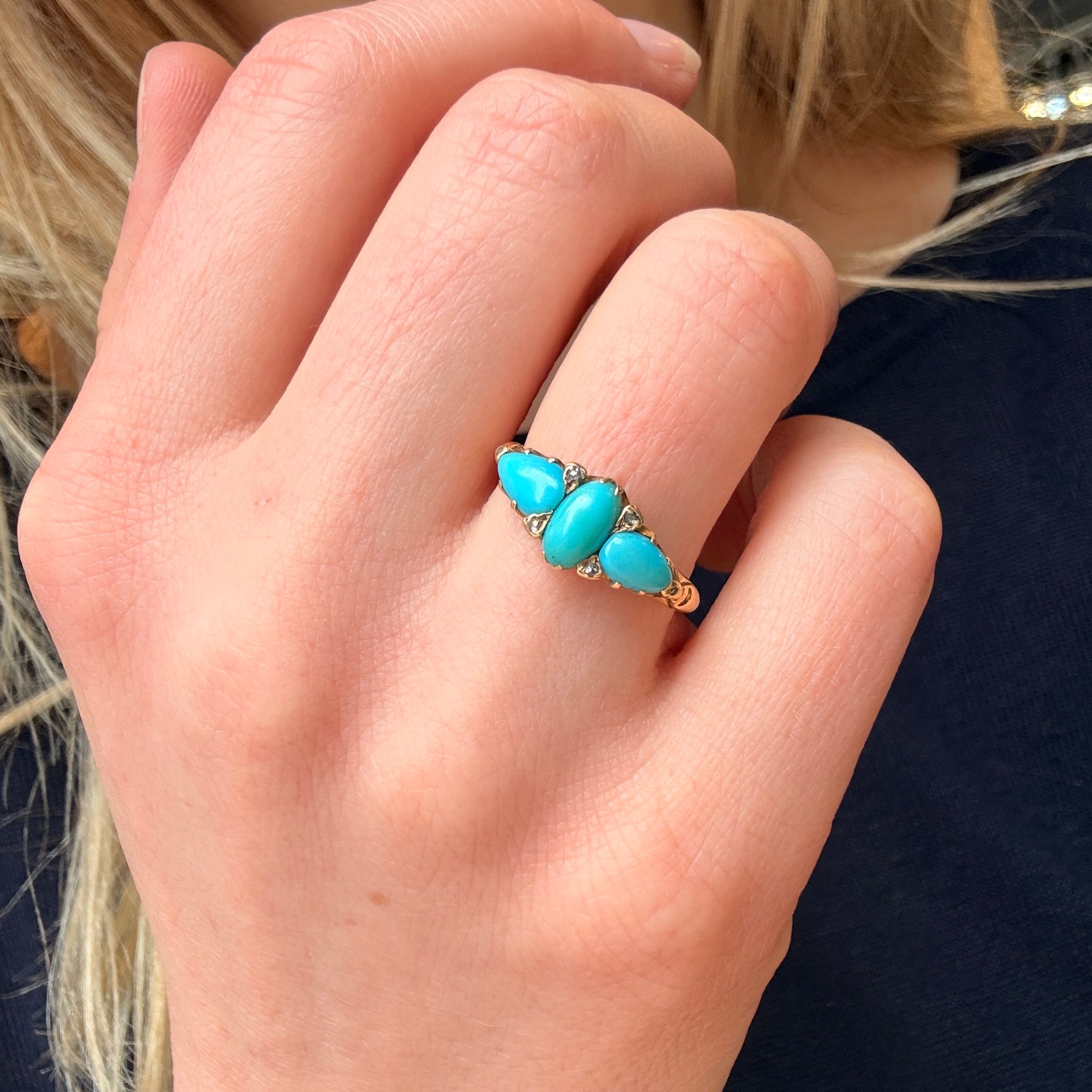 Turquoise Three Stone Ring-Charlotte Sayers Antique Jewellery