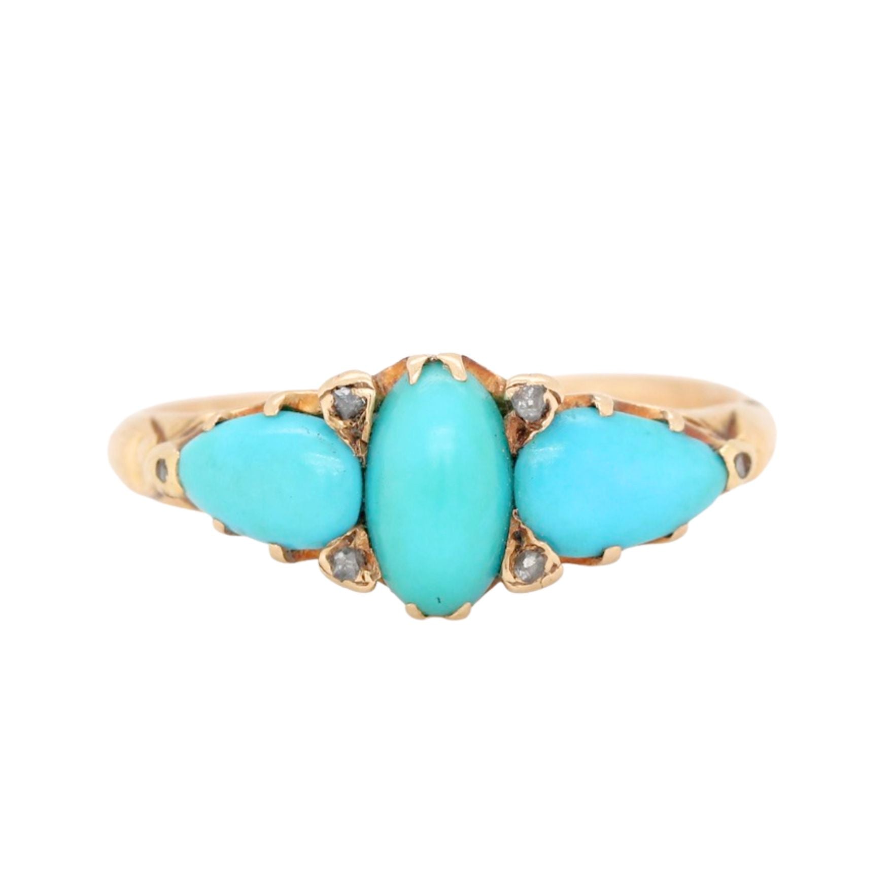 Turquoise Three Stone Ring-Charlotte Sayers Antique Jewellery