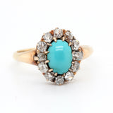 Turquoise and Diamond Victorian Cluster Ring-Charlotte Sayers Antique Jewellery