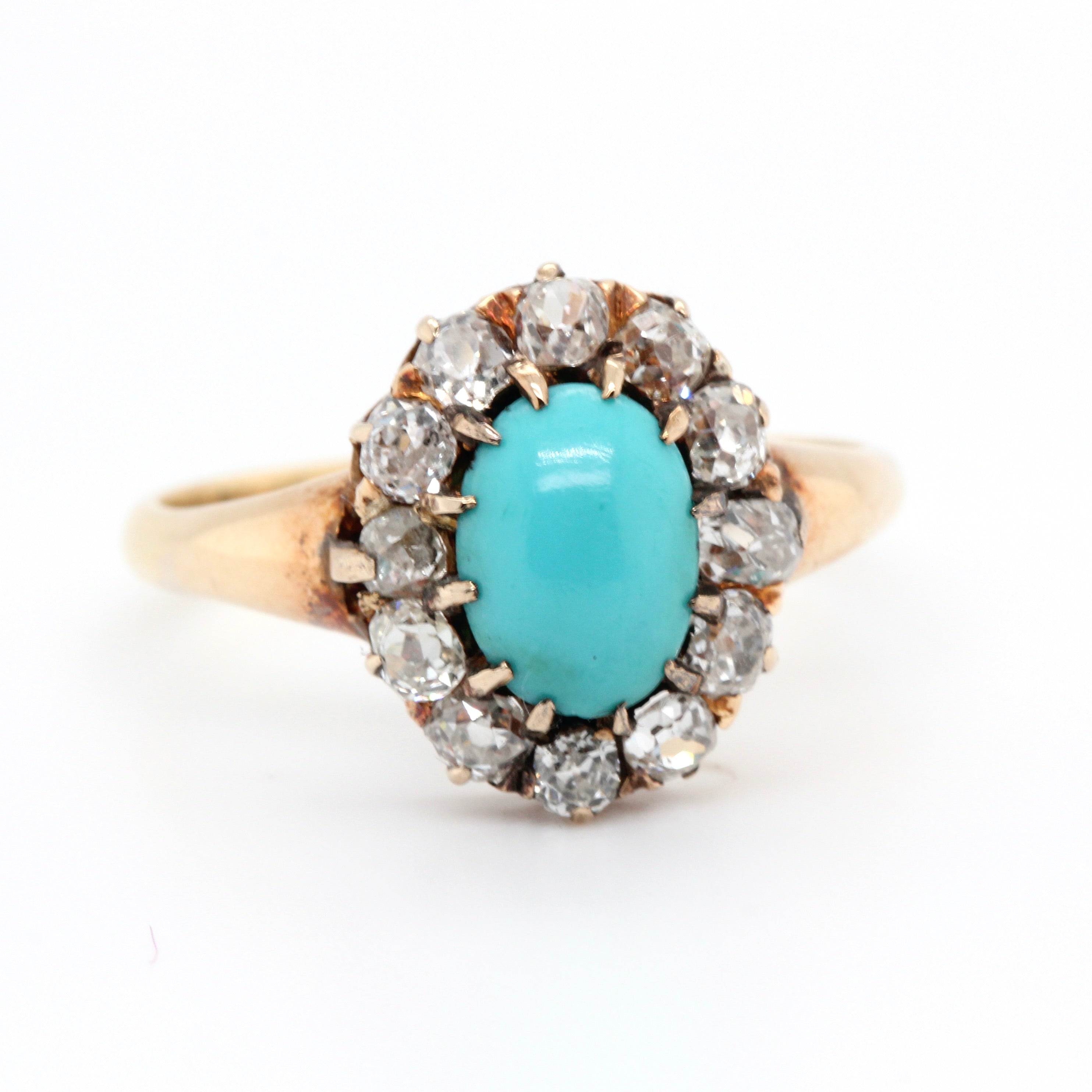 Turquoise and Diamond Victorian Cluster Ring-Charlotte Sayers Antique Jewellery