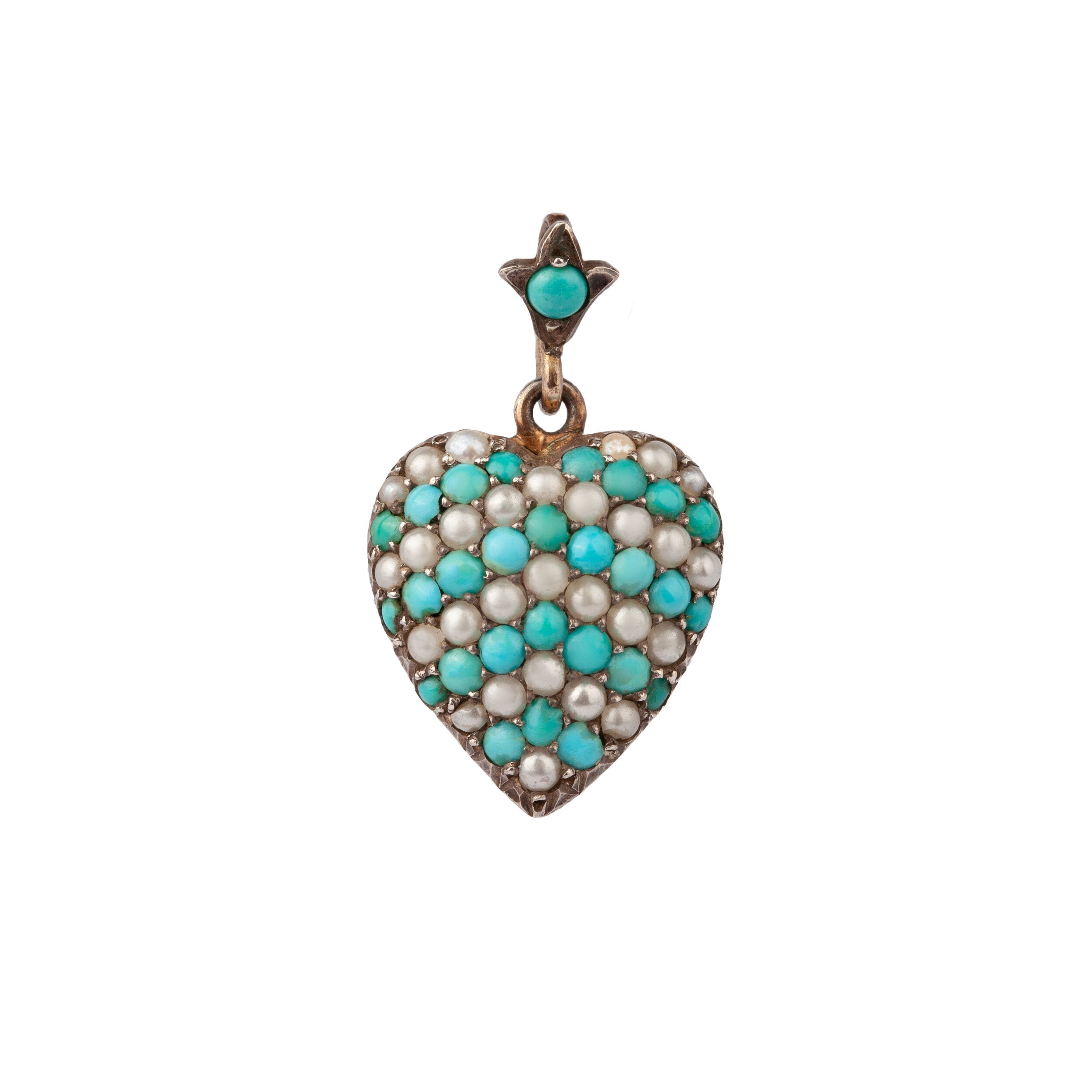 Turquoise and Pearl Heart Pendant-Charlotte Sayers Antique Jewellery