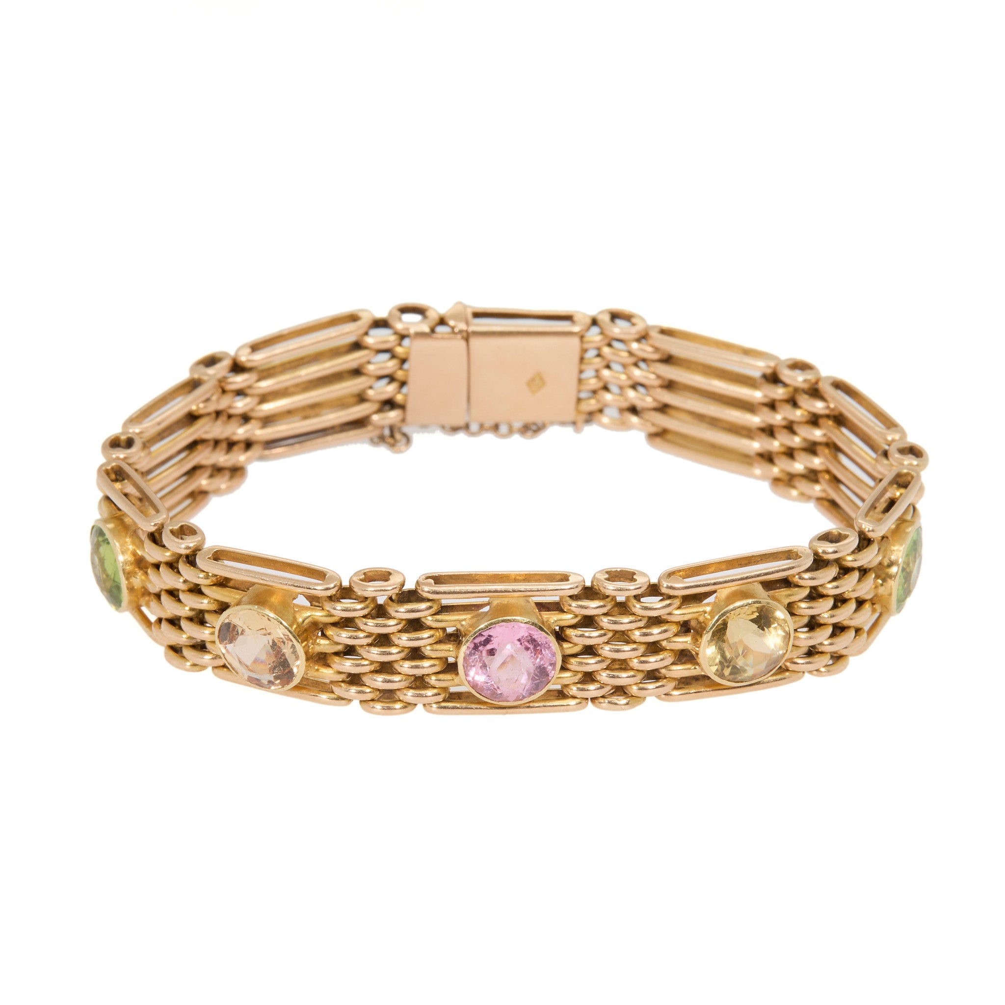 Victorian 15ct Gold Multi Gem Gate Bracelet-Charlotte Sayers Antique Jewellery