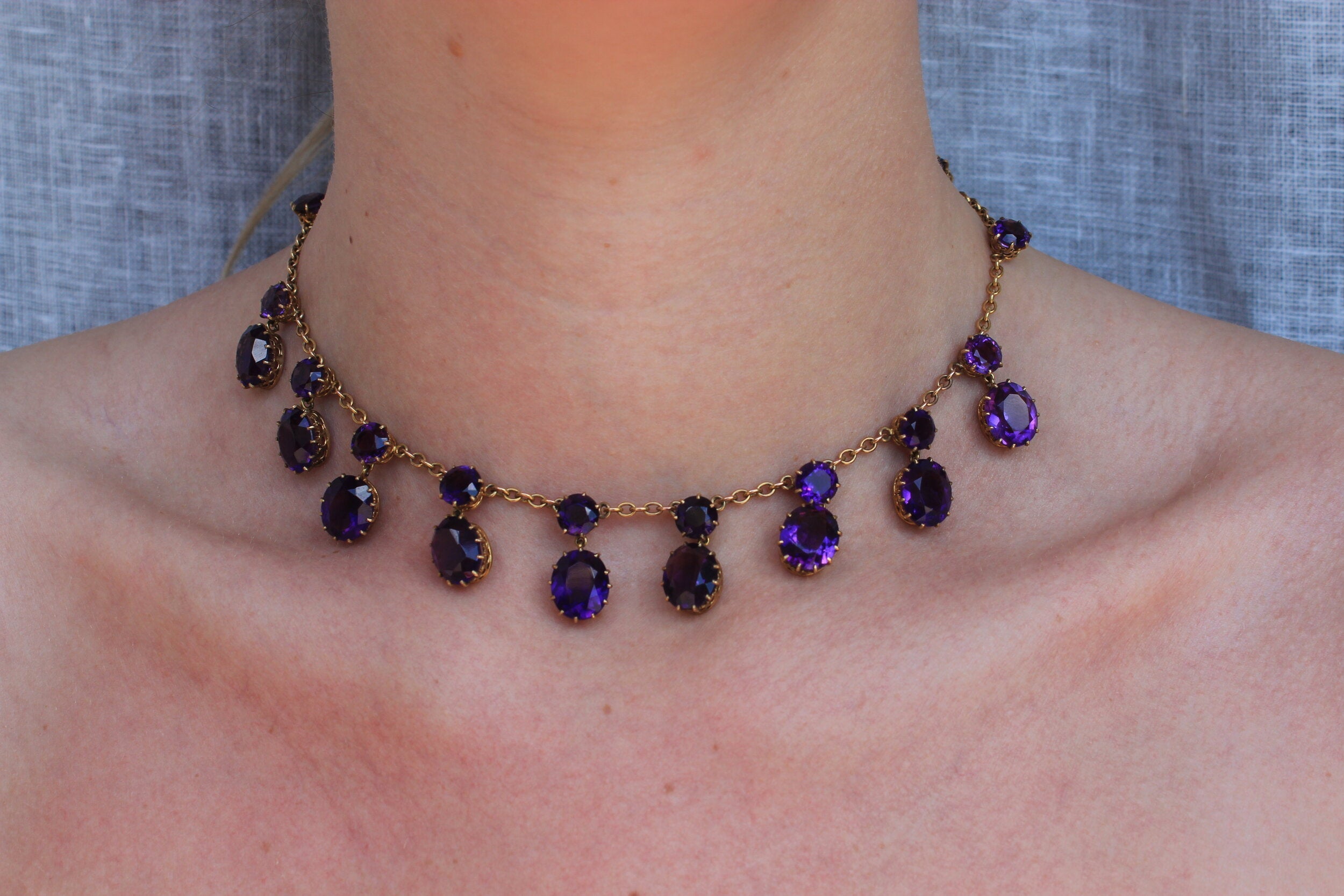 Victorian 18ct Amethyst Necklace-Charlotte Sayers Antique Jewellery