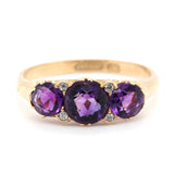 Victorian 3 Stone Amethyst and Diamond Ring-Charlotte Sayers Antique Jewellery