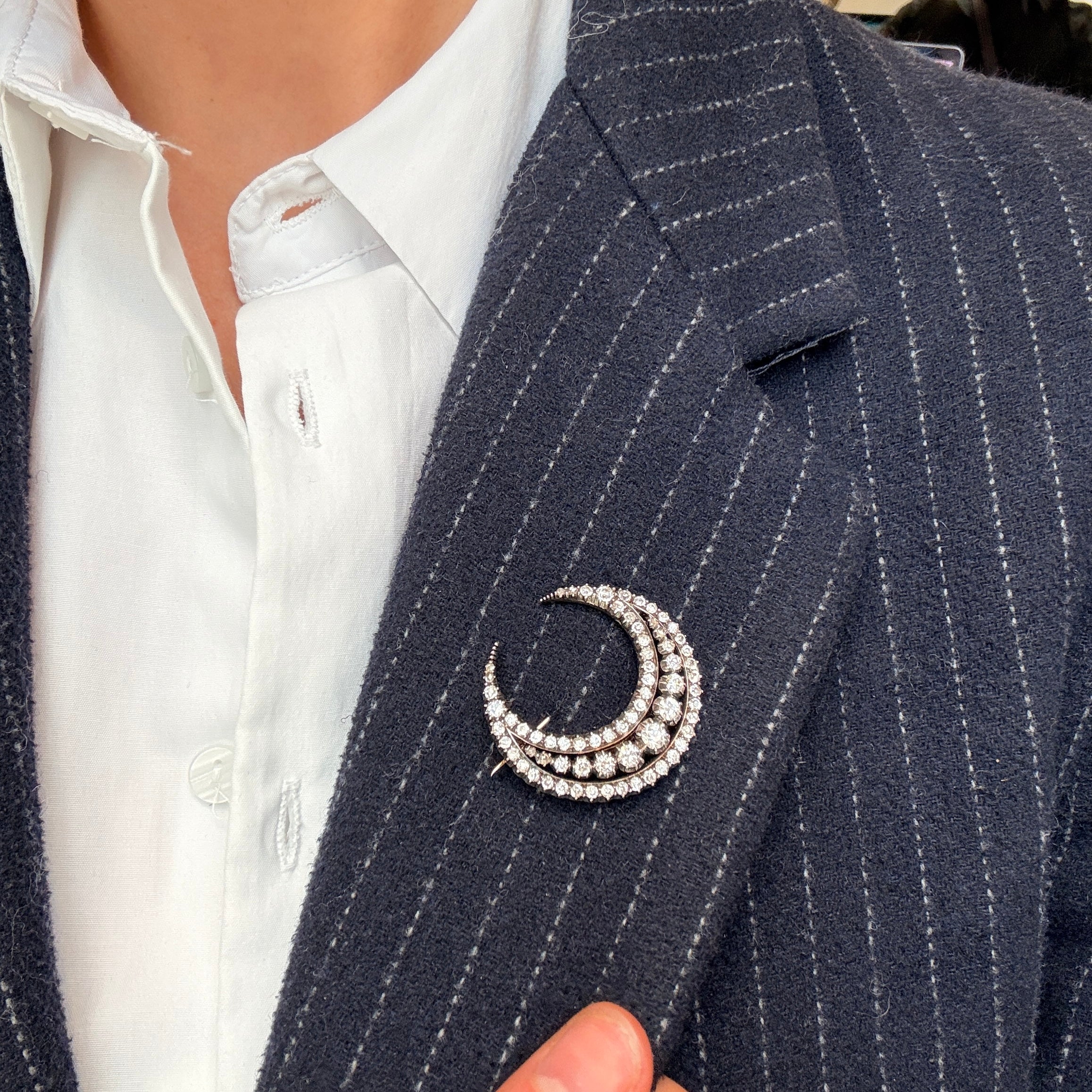 Victorian 4 Carat Old Cut Diamond Crescent Brooch-Charlotte Sayers Antique Jewellery