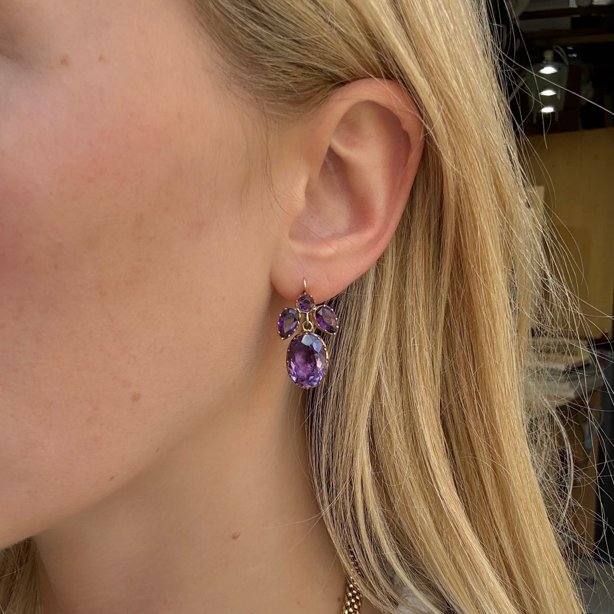 Victorian Amethyst Drop Earrings-Charlotte Sayers Antique Jewellery