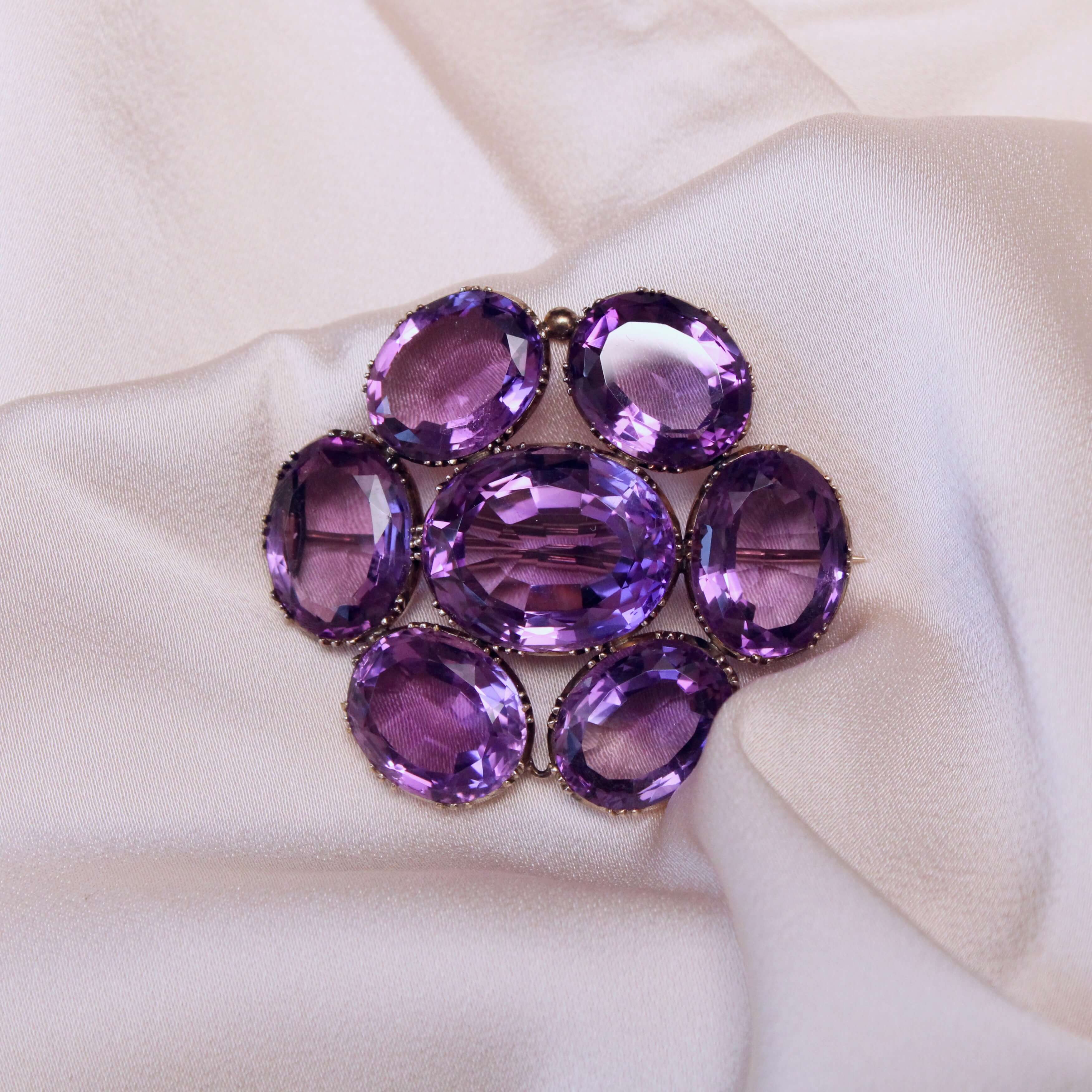 Victorian Amethyst Flower Brooch-Charlotte Sayers Antique Jewellery