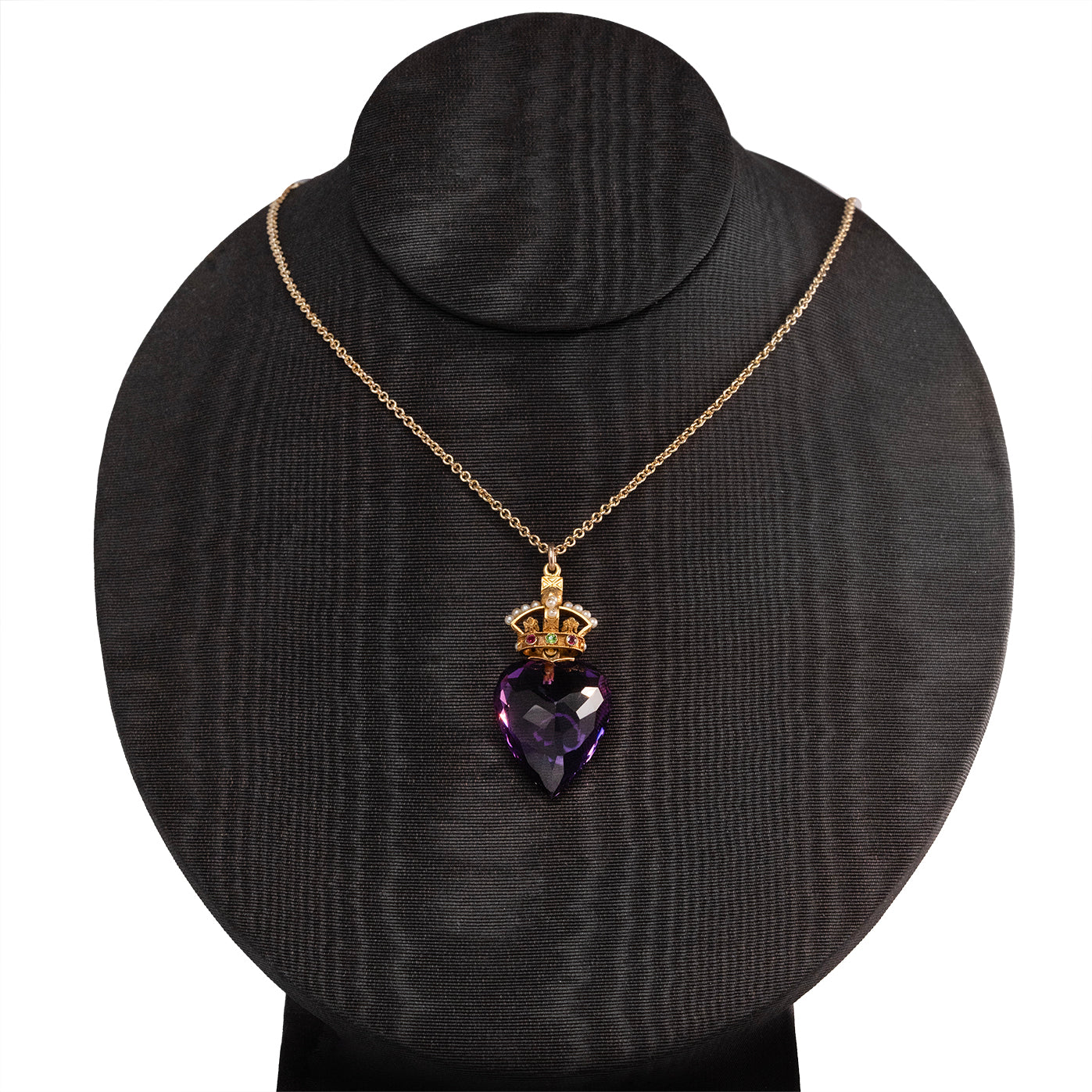 Victorian Amethyst Heart & Crown Pendant-Charlotte Sayers Antique Jewellery