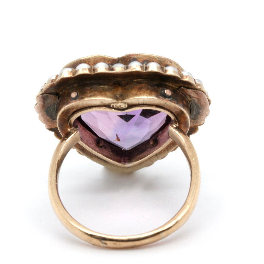 Victorian Amethyst Heart Shaped Ring-Charlotte Sayers Antique Jewellery