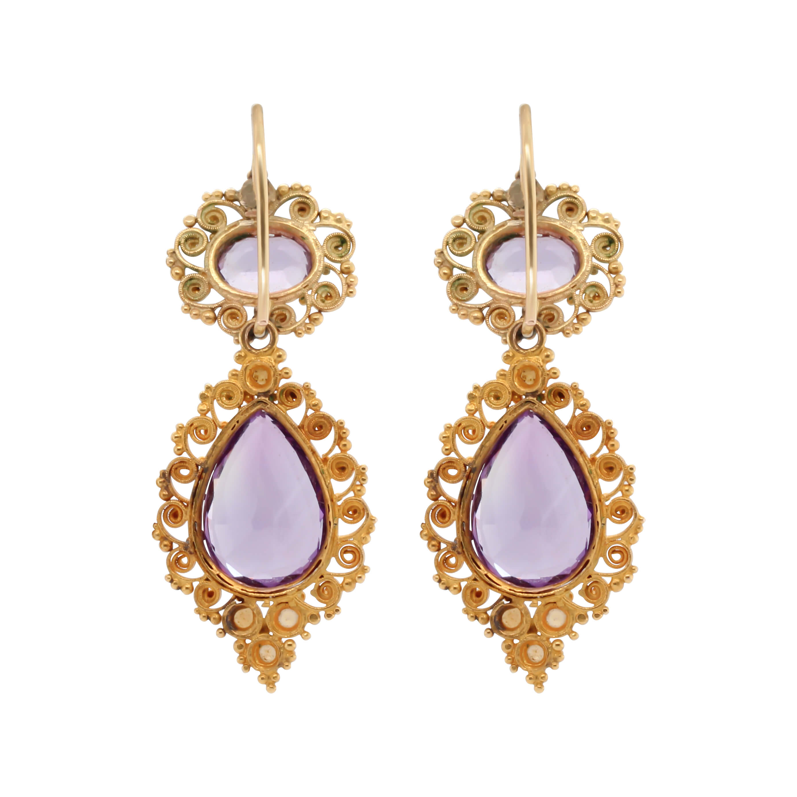 Victorian Amethyst and Pearl Cannetille Earrings-Charlotte Sayers Antique Jewellery