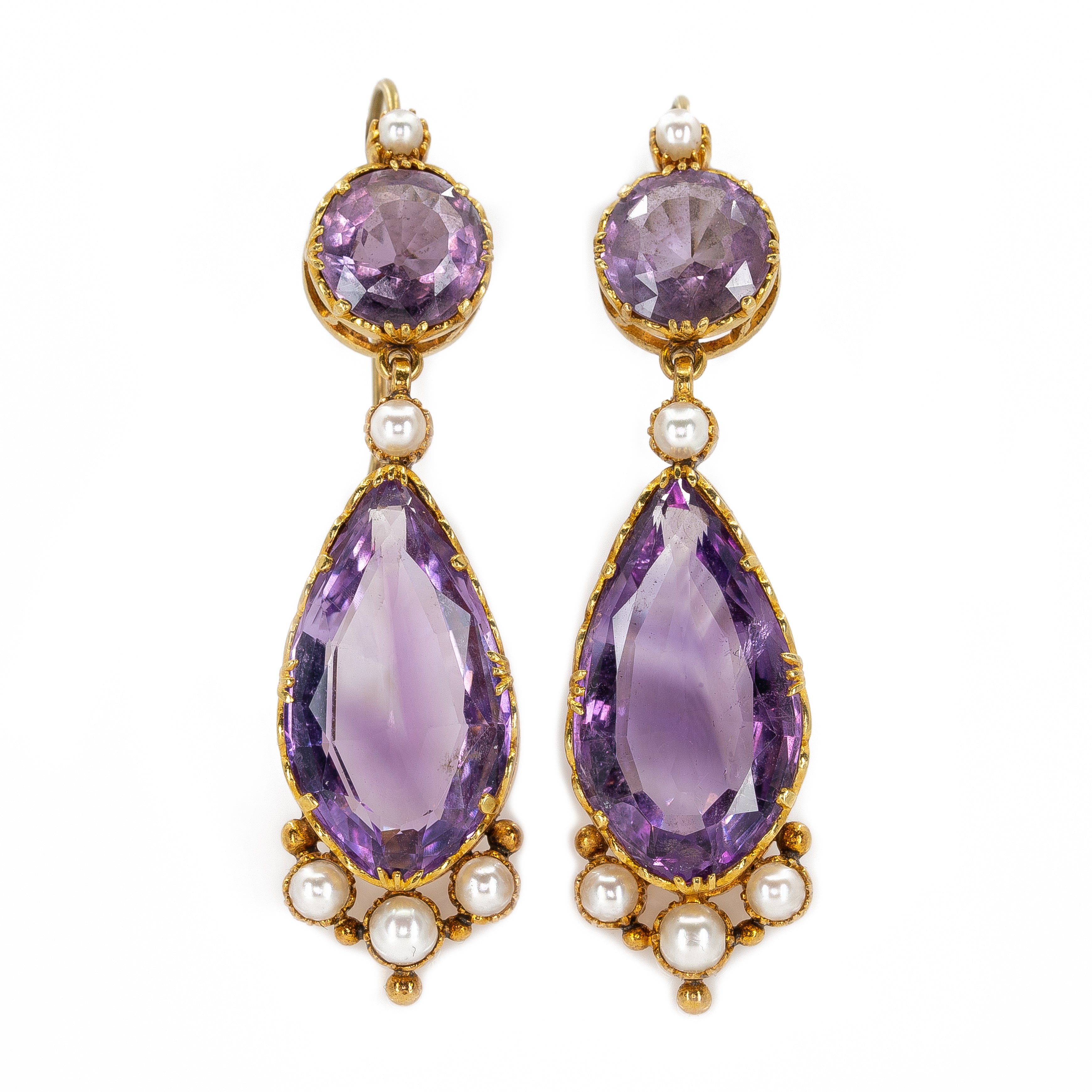 Victorian Amethyst and Pearl Earrings-Charlotte Sayers Antique Jewellery