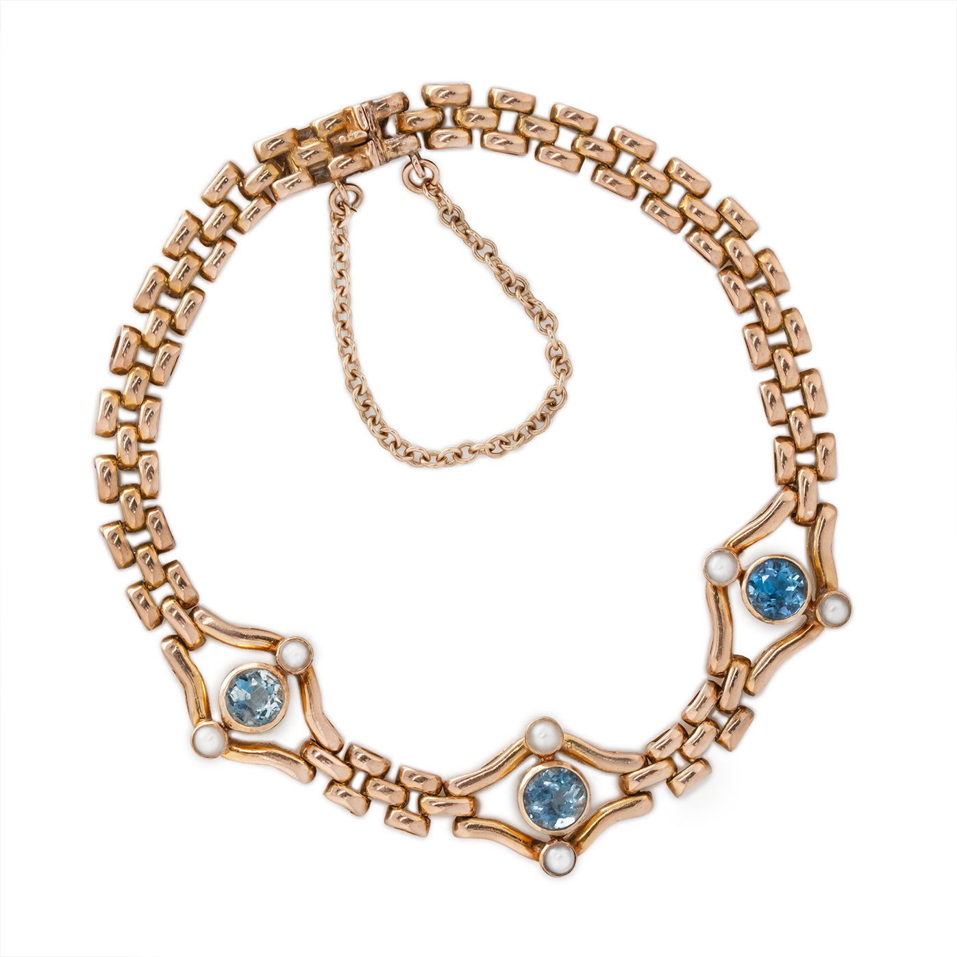 Victorian Aquamarine and Pearl Bracelet-Charlotte Sayers Antique Jewellery