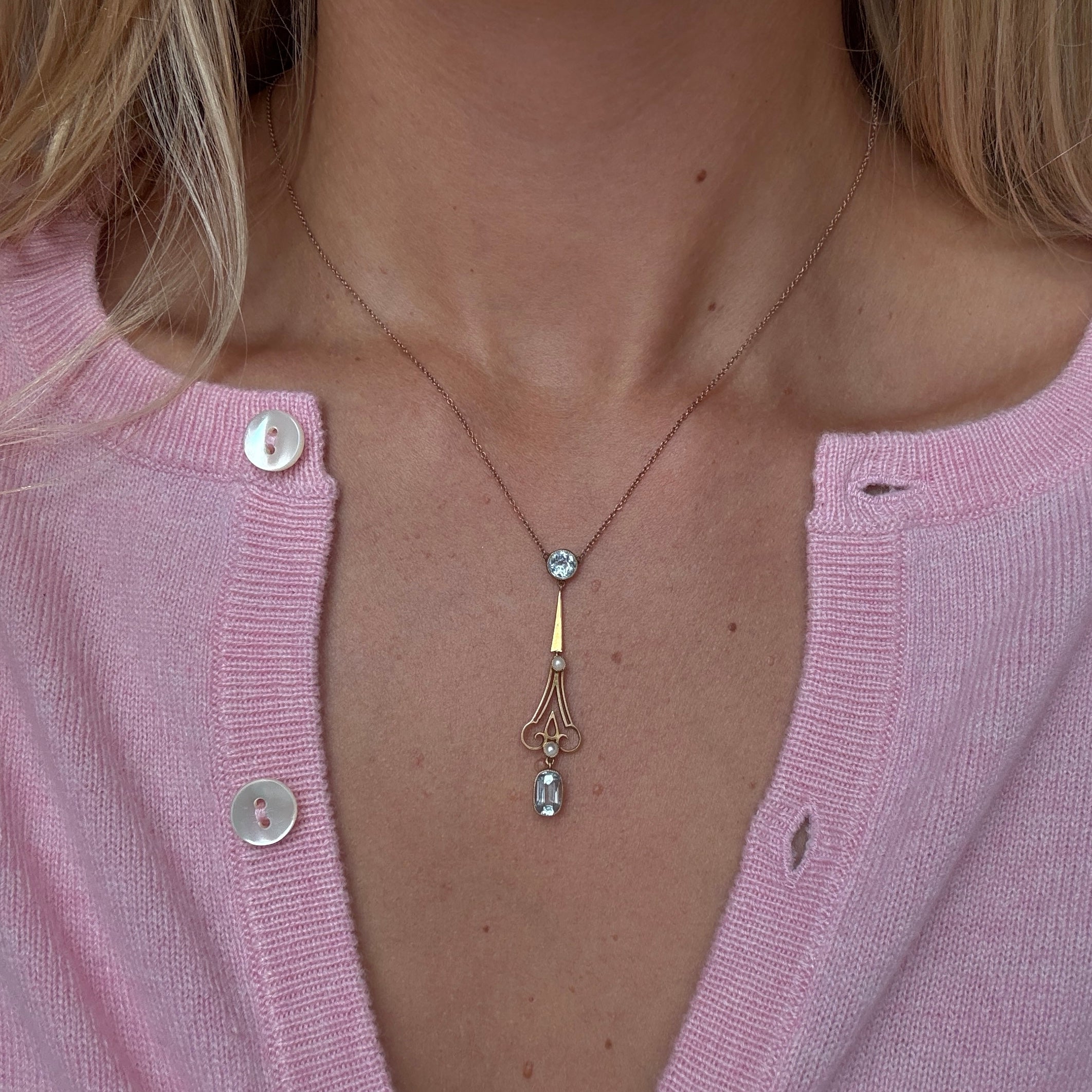 Victorian Aquamarine and Pearl Pendant-Charlotte Sayers Antique Jewellery