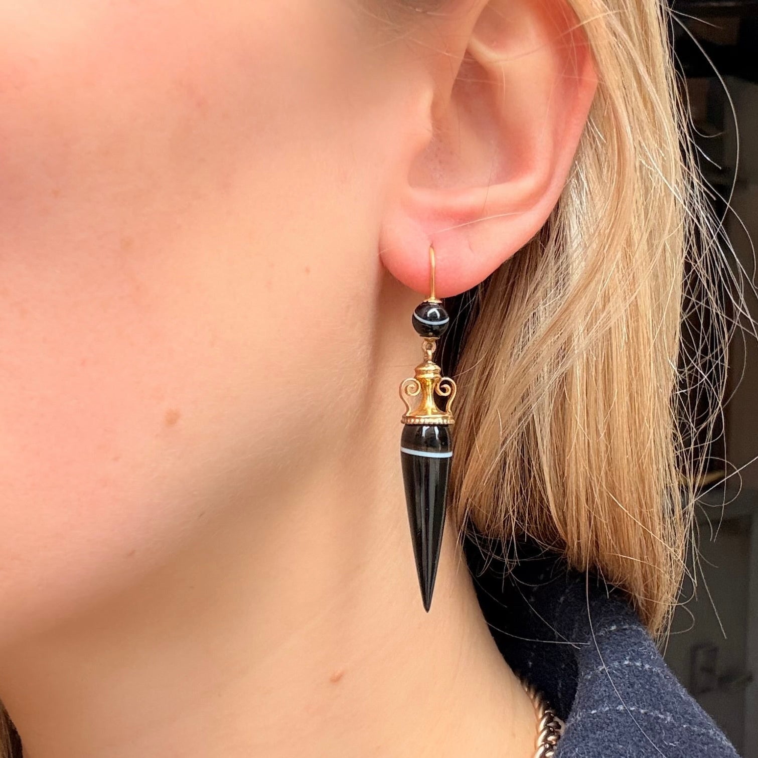 Victorian Banded Agate Earrings-Charlotte Sayers Antique Jewellery